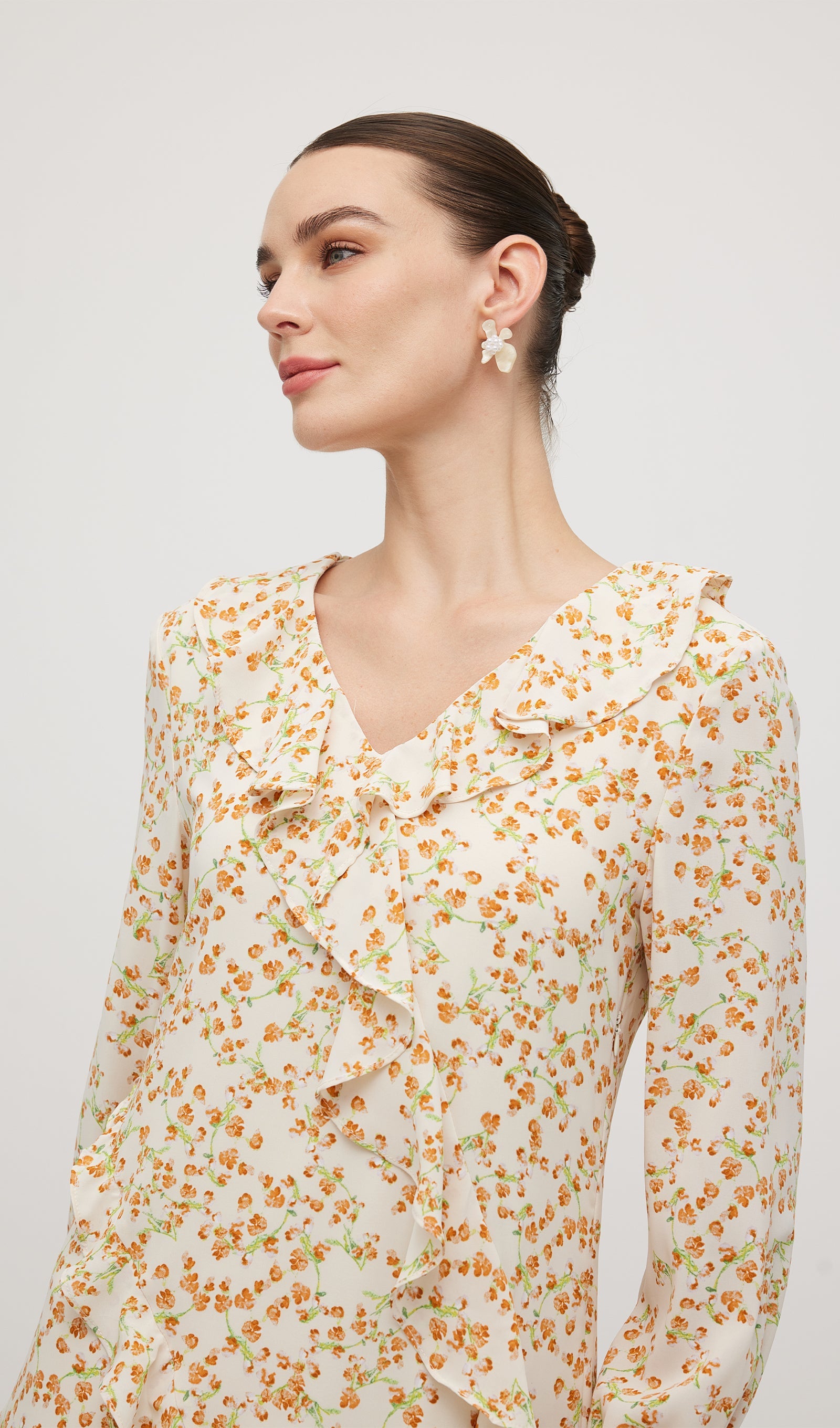 Floral V Neck Ruffled Midi Dress