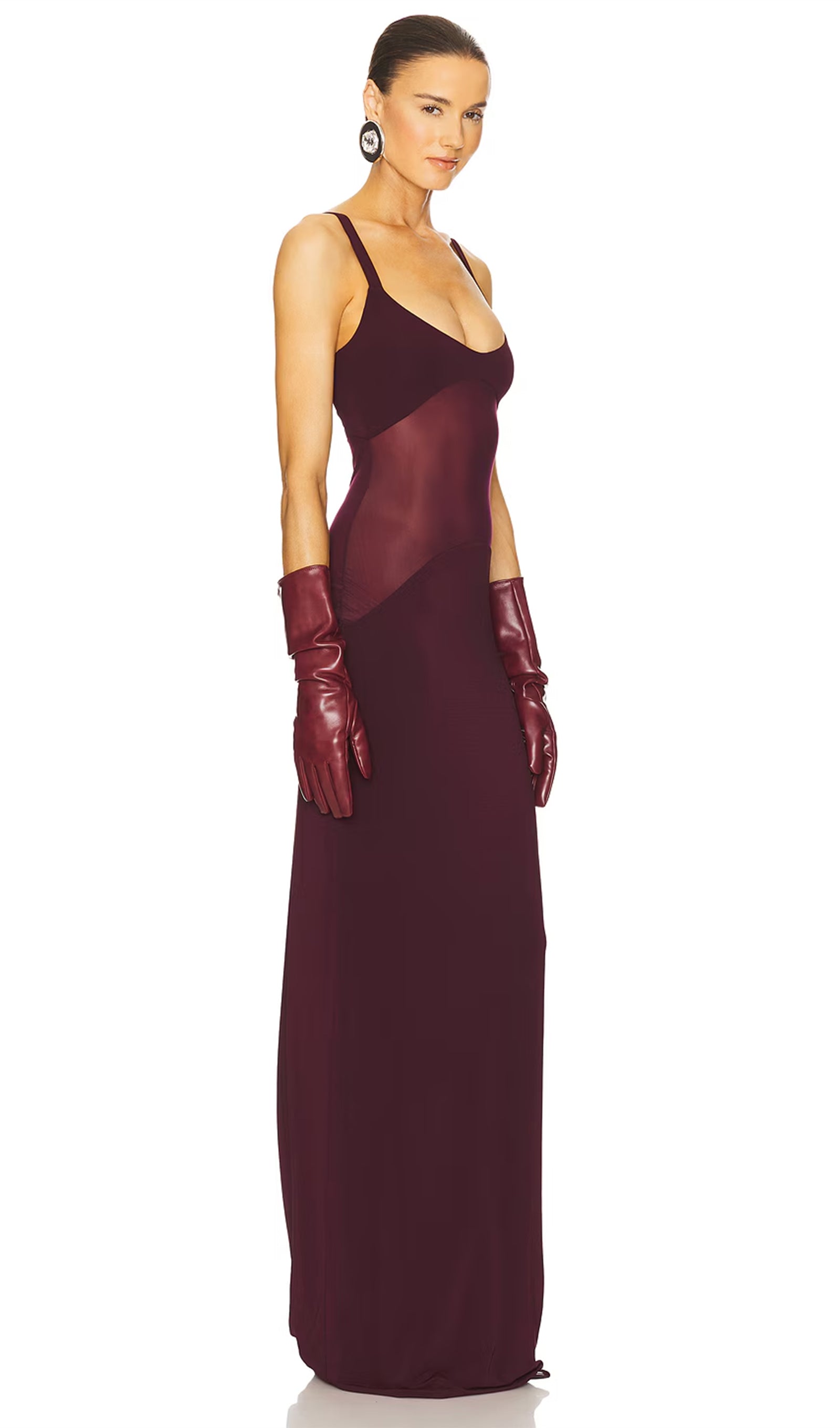 Sheer Knit Curve Maxi Dress In Red