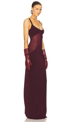 Sheer Knit Curve Maxi Dress In Red