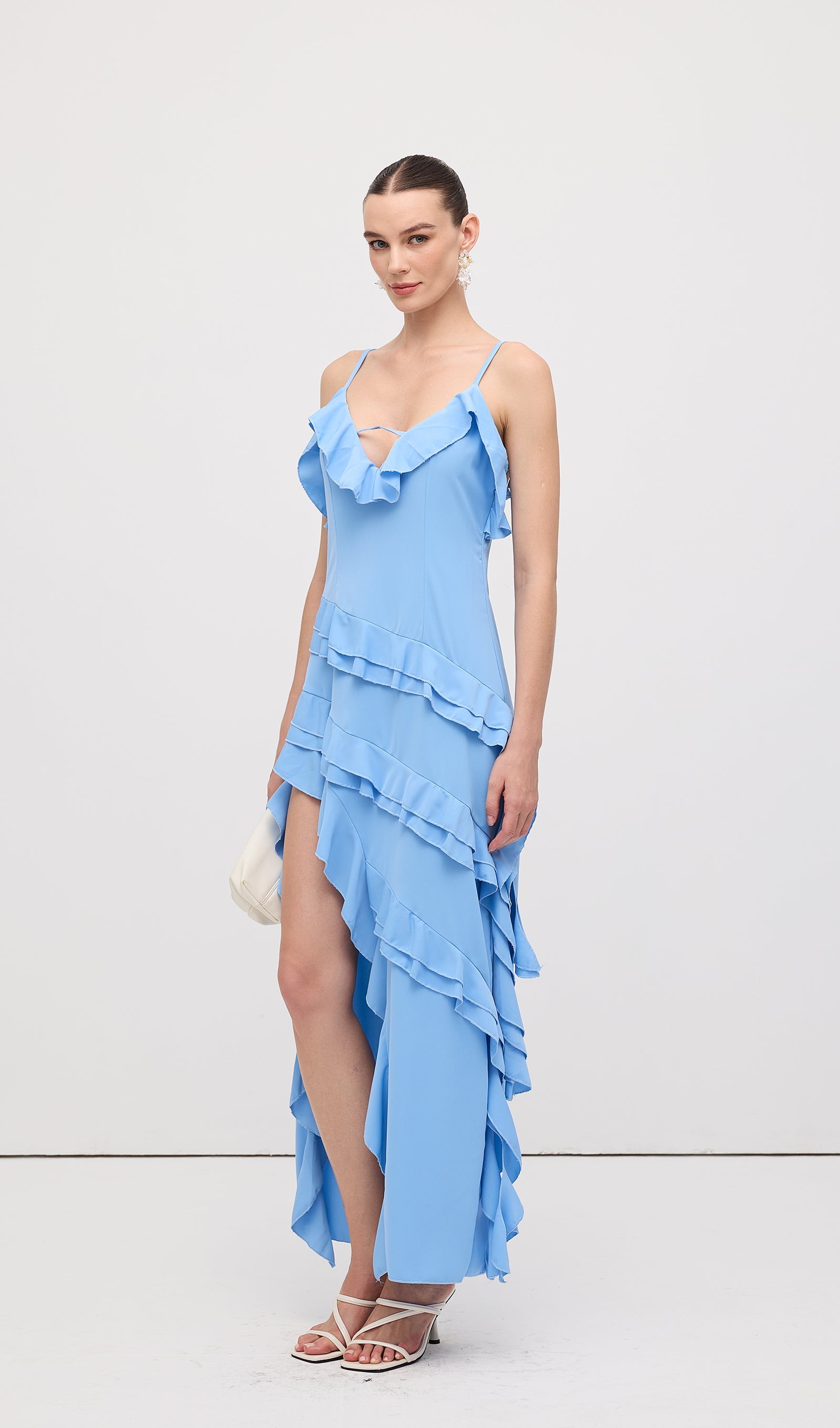 Sleeveless Rayon Ruffle Midi Dress