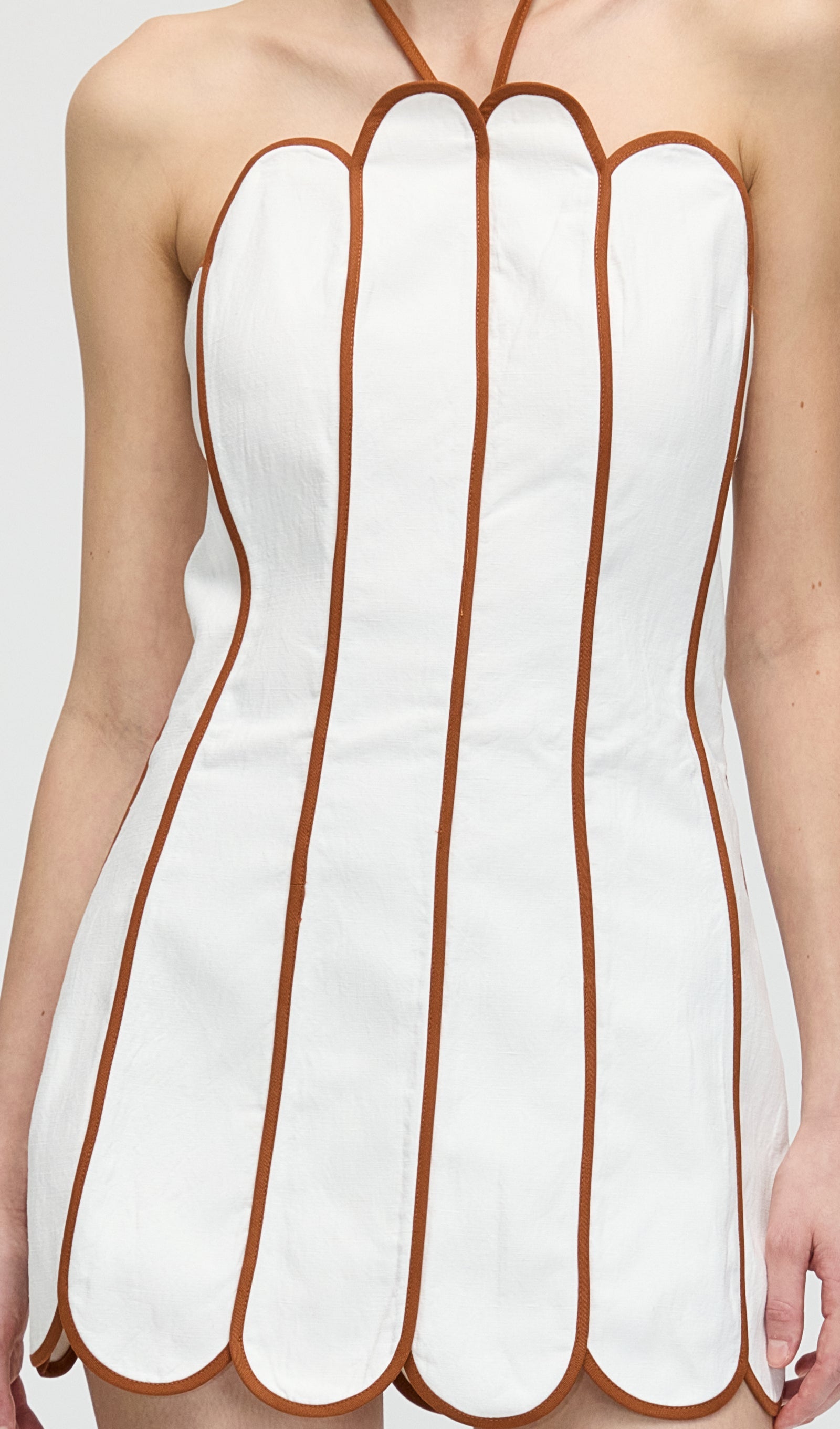 Solid Scalloped Linen Halter Mini Dress