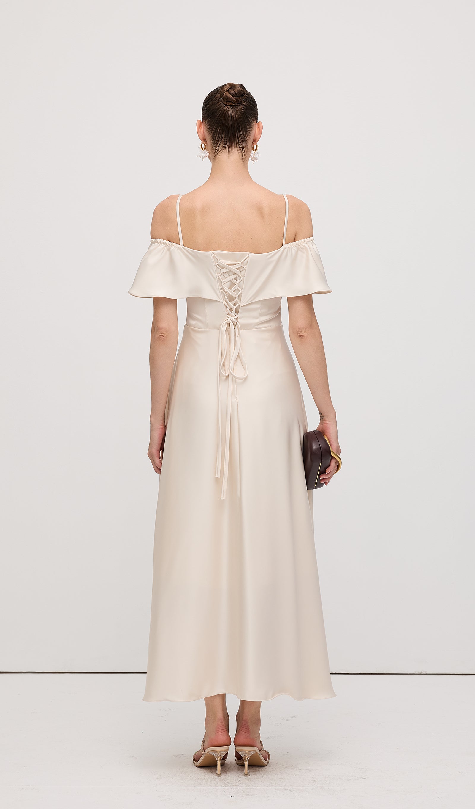 Ruffle Satin Midi Dress