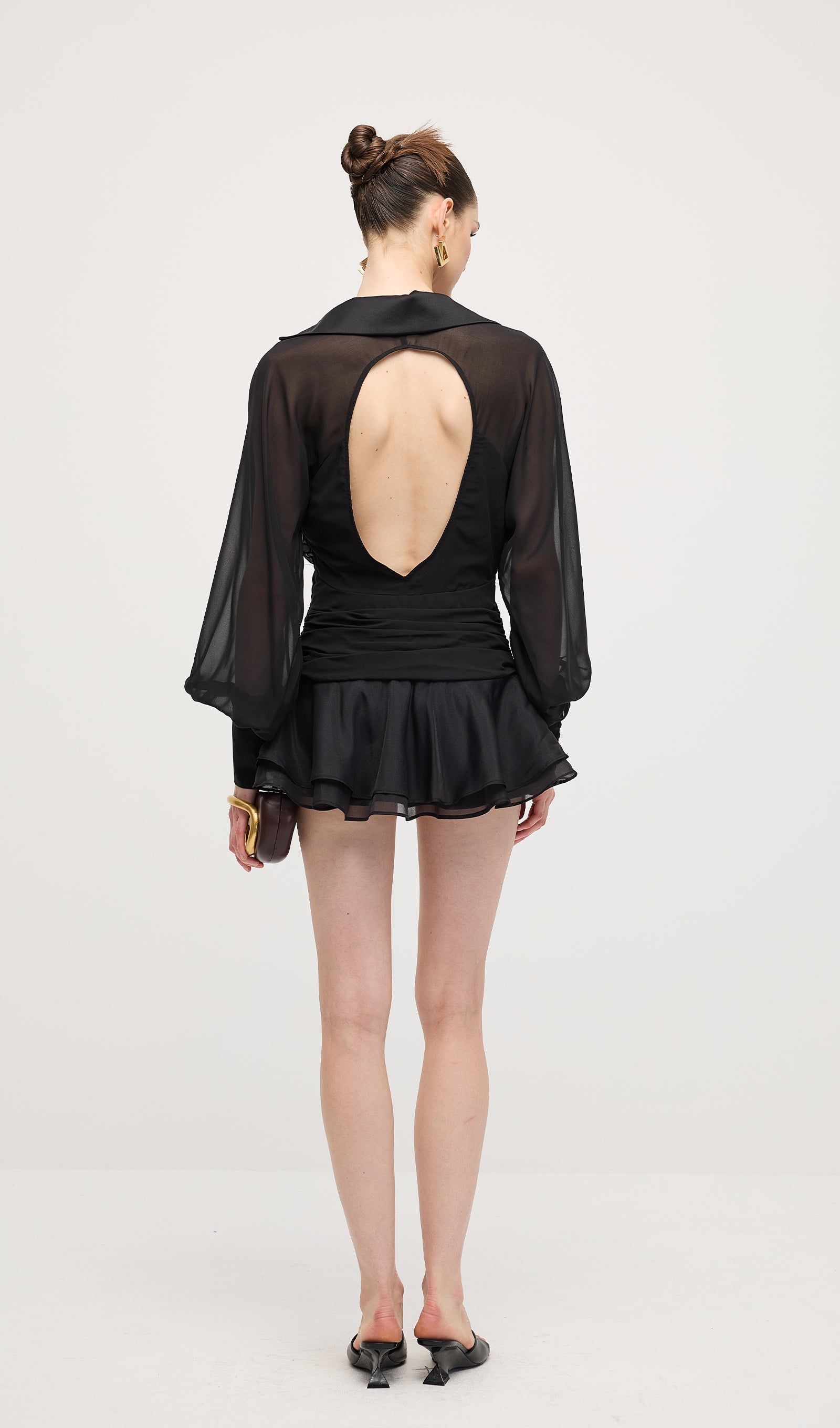 Solid Lantern Sleeve Mini Dress Black
