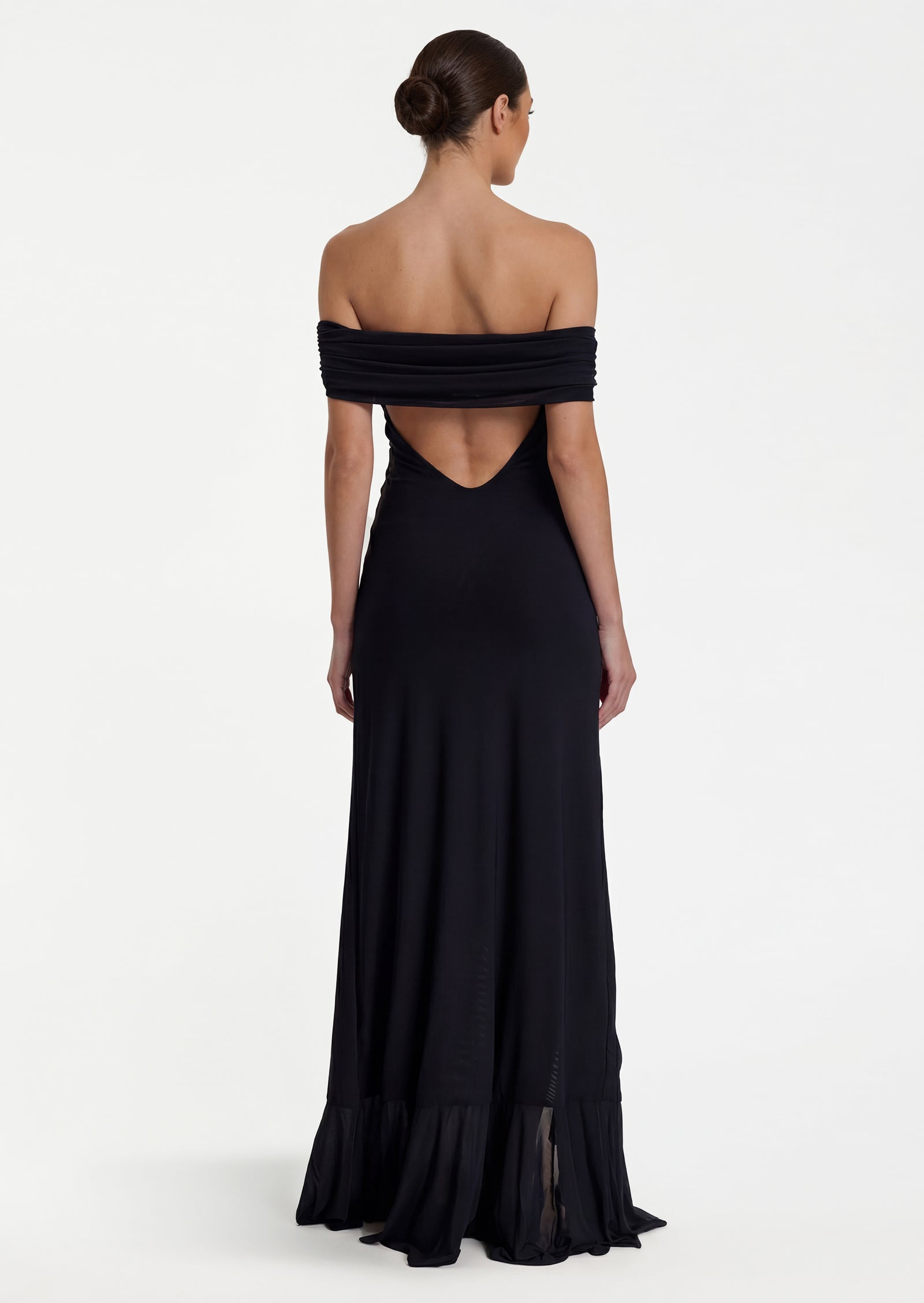 Off Shoulder Mesh Maxi Dress In Black