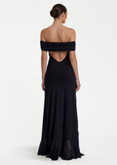 Off Shoulder Mesh Maxi Dress In Black