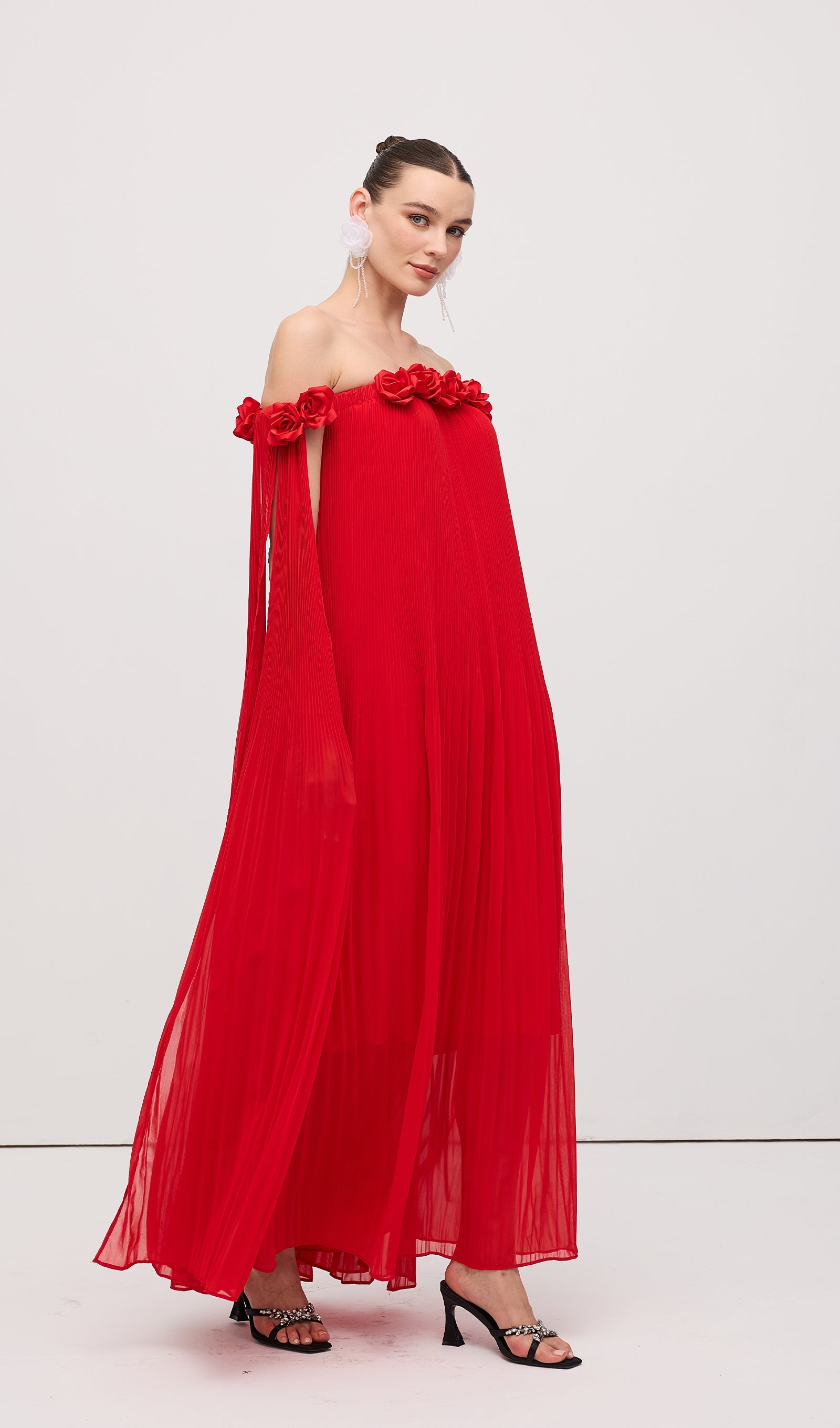 Off Shoulder Draped Maxi Dress