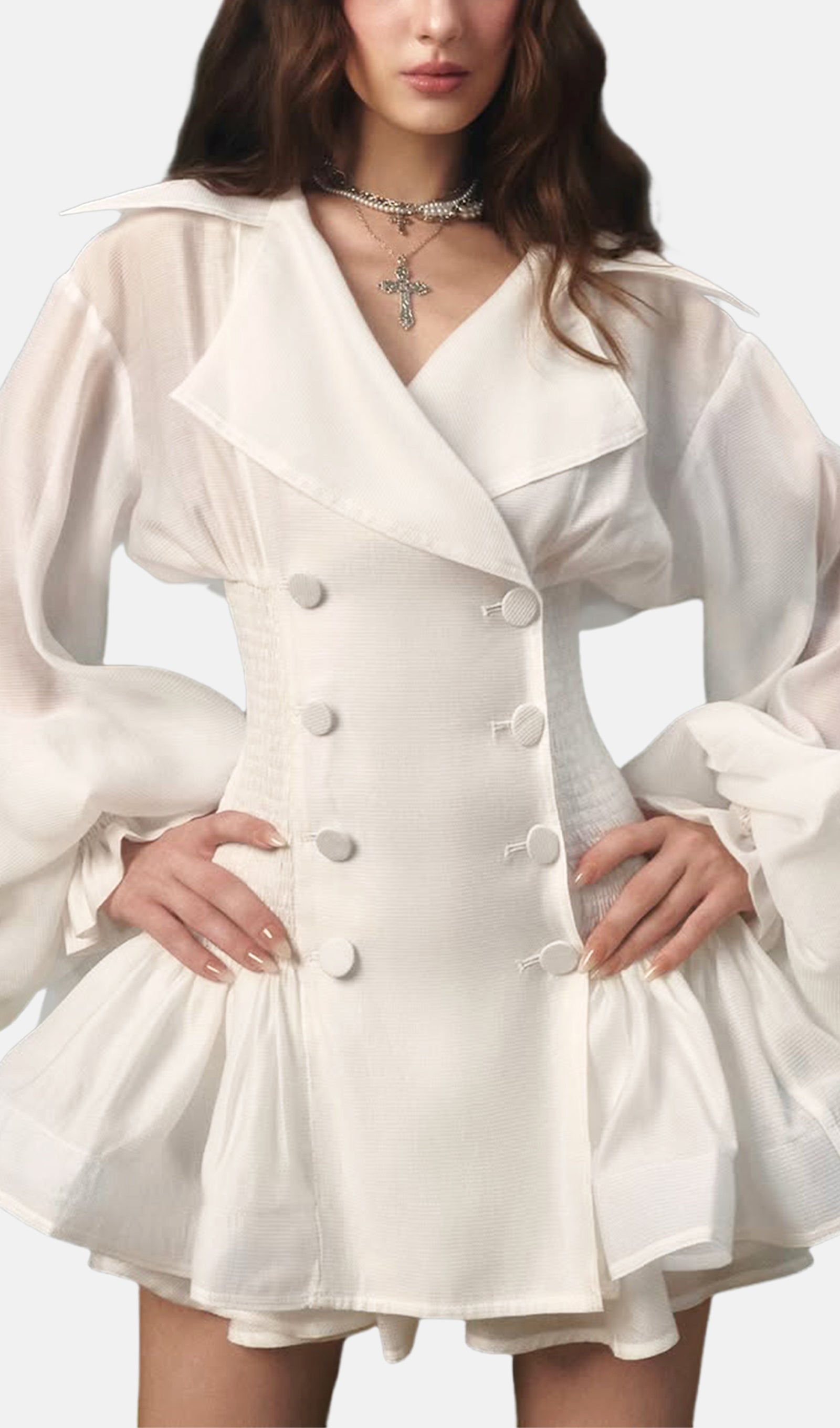 Ruffled Balloon Sleeve Puffy Mini Dress