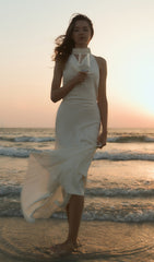 Satin Pearl Decor Maxi Dress In White