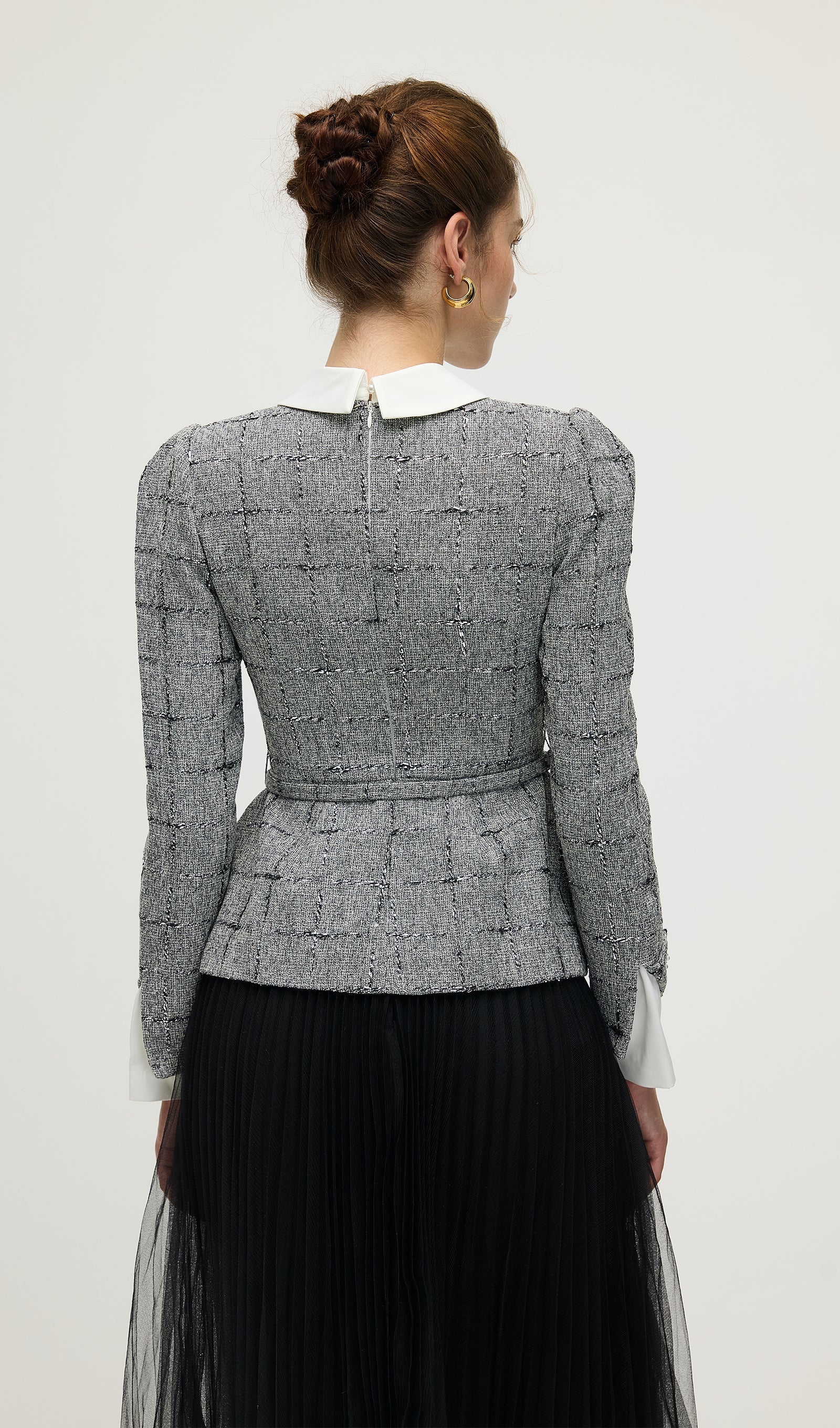 Peplum Tweed Top & Mesh Midi Skirt Set