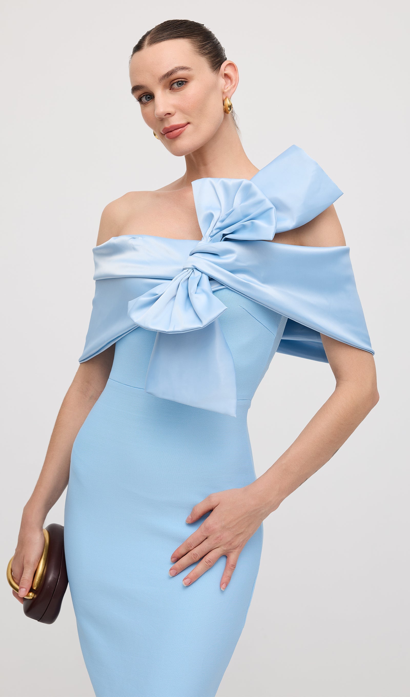 Shawl Strapless Collar Satin Maxi Dress