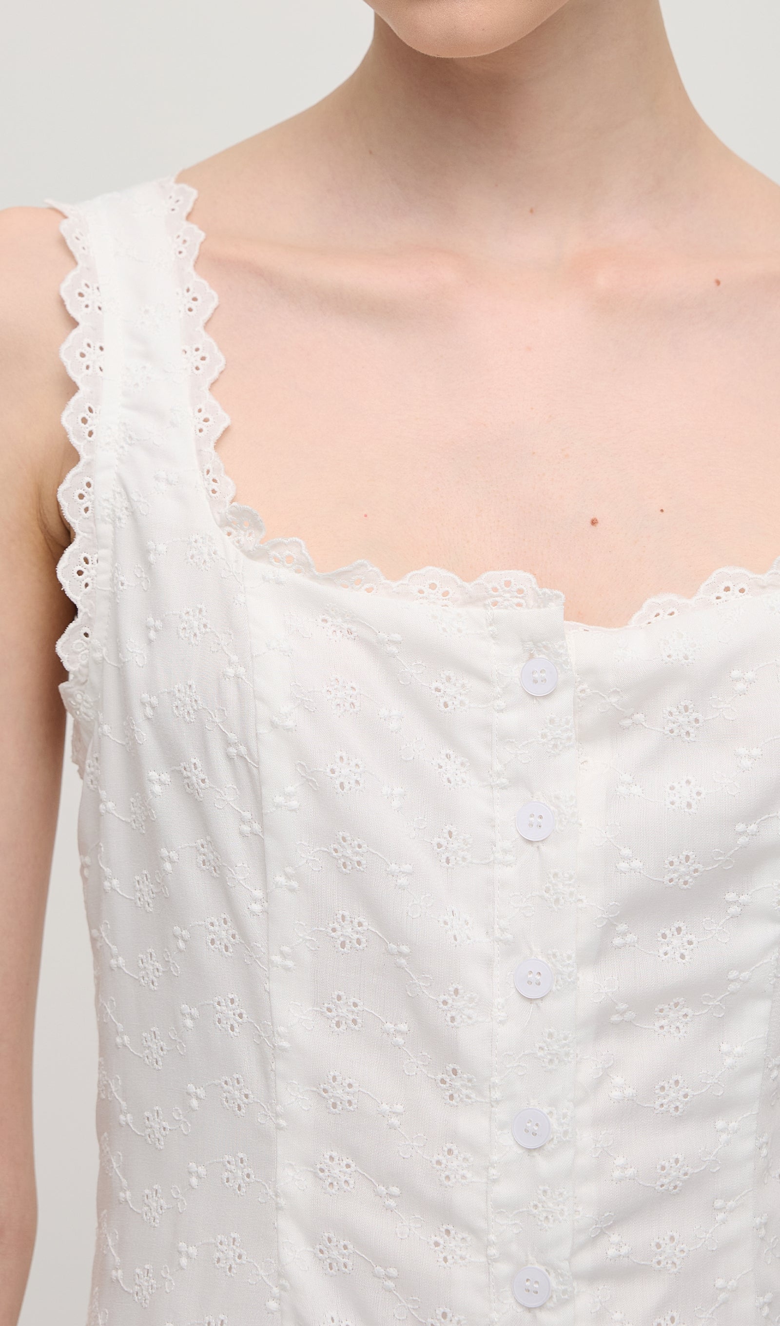 Solid Eyelet Sleeveless Midi Dress