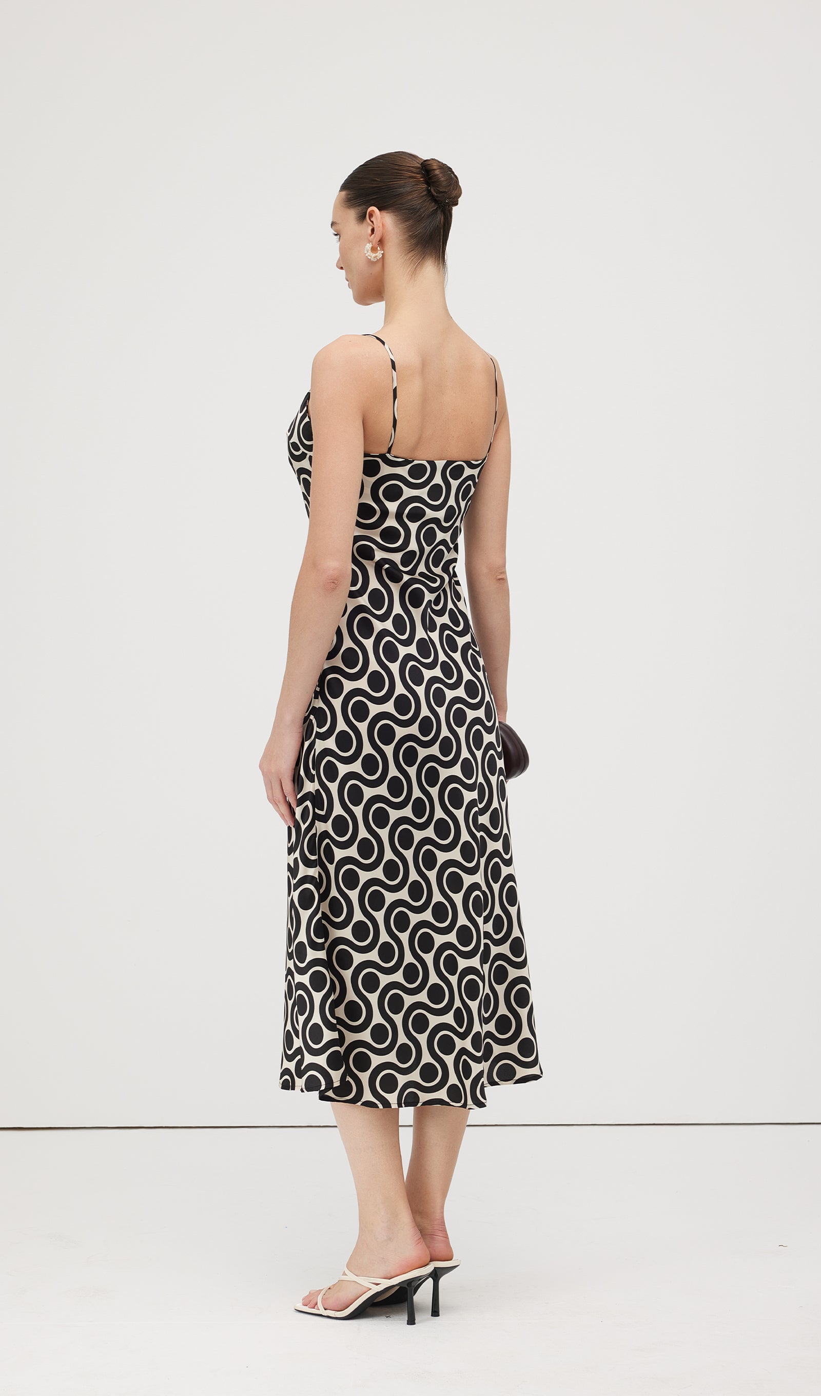 Black White Geometric Print Midi Dress