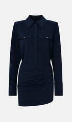 Lapel Collar And Draped Mini Dress Set In Black