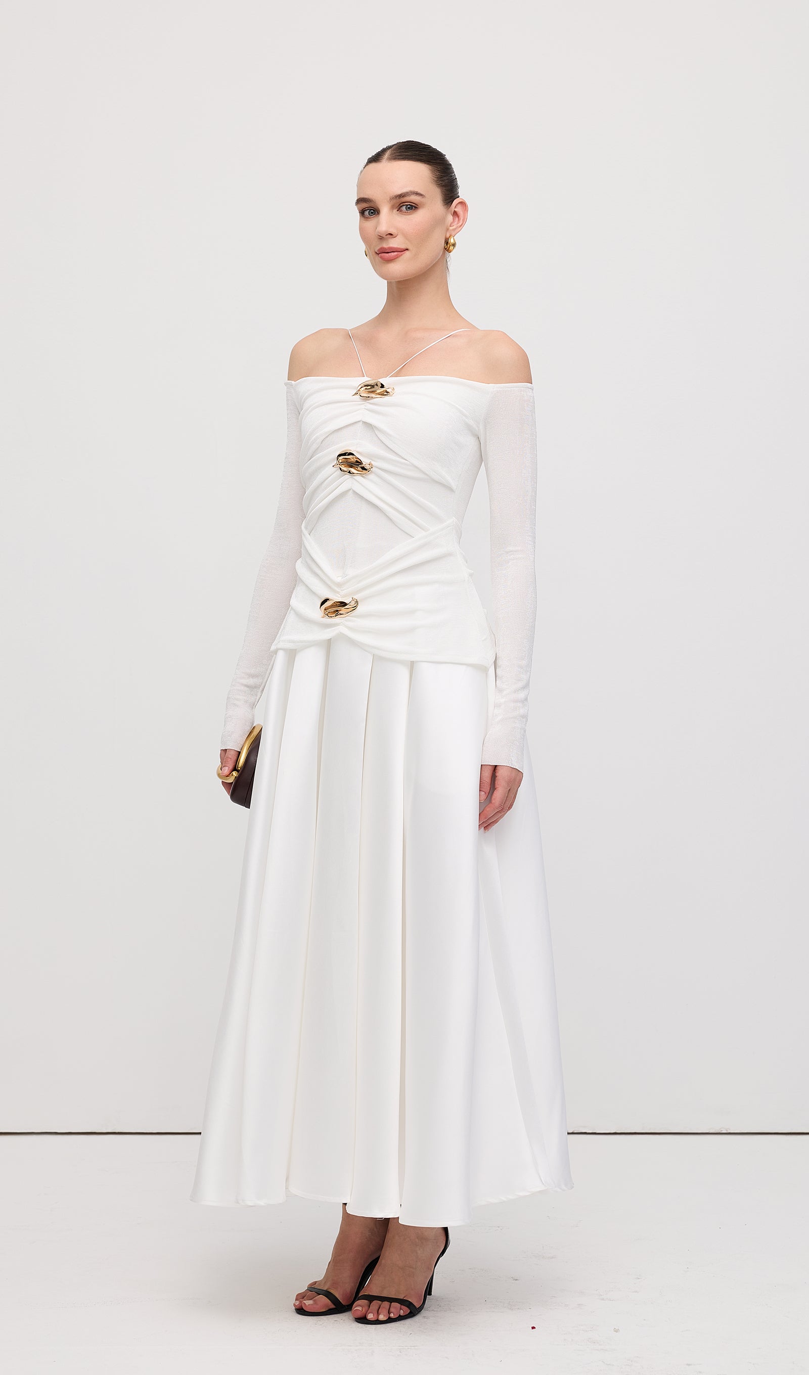 Off Shoulder Panelled Maxi Dress