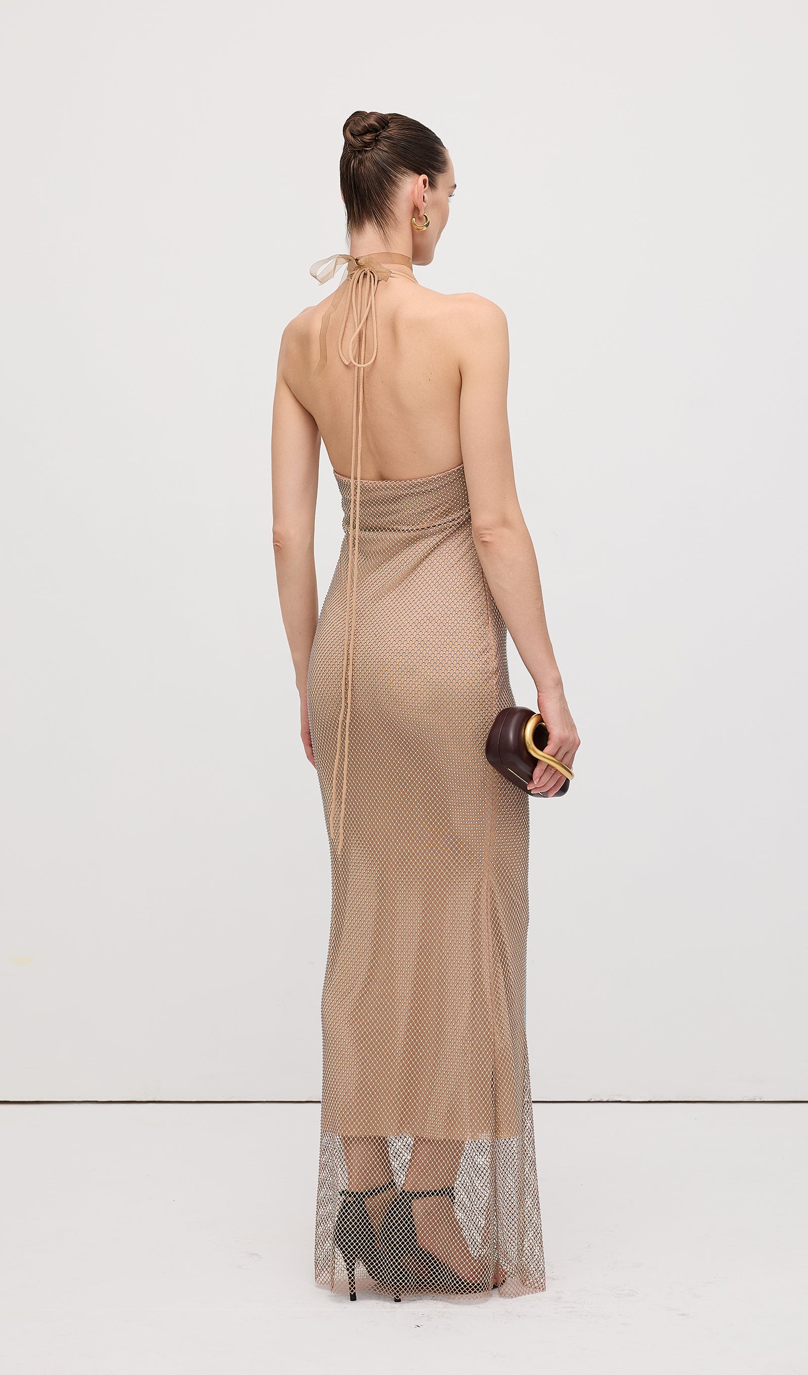 Solid Embellished Halterneck Maxi Dress