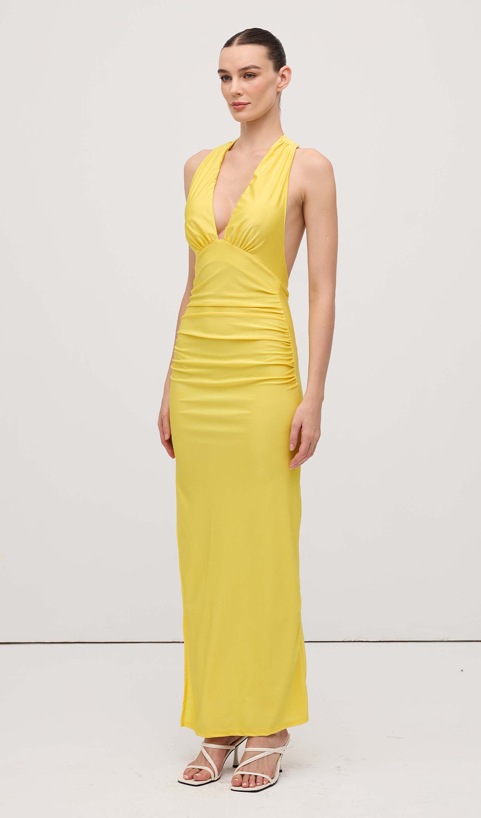 Halter V Neck Slit Midi Dress