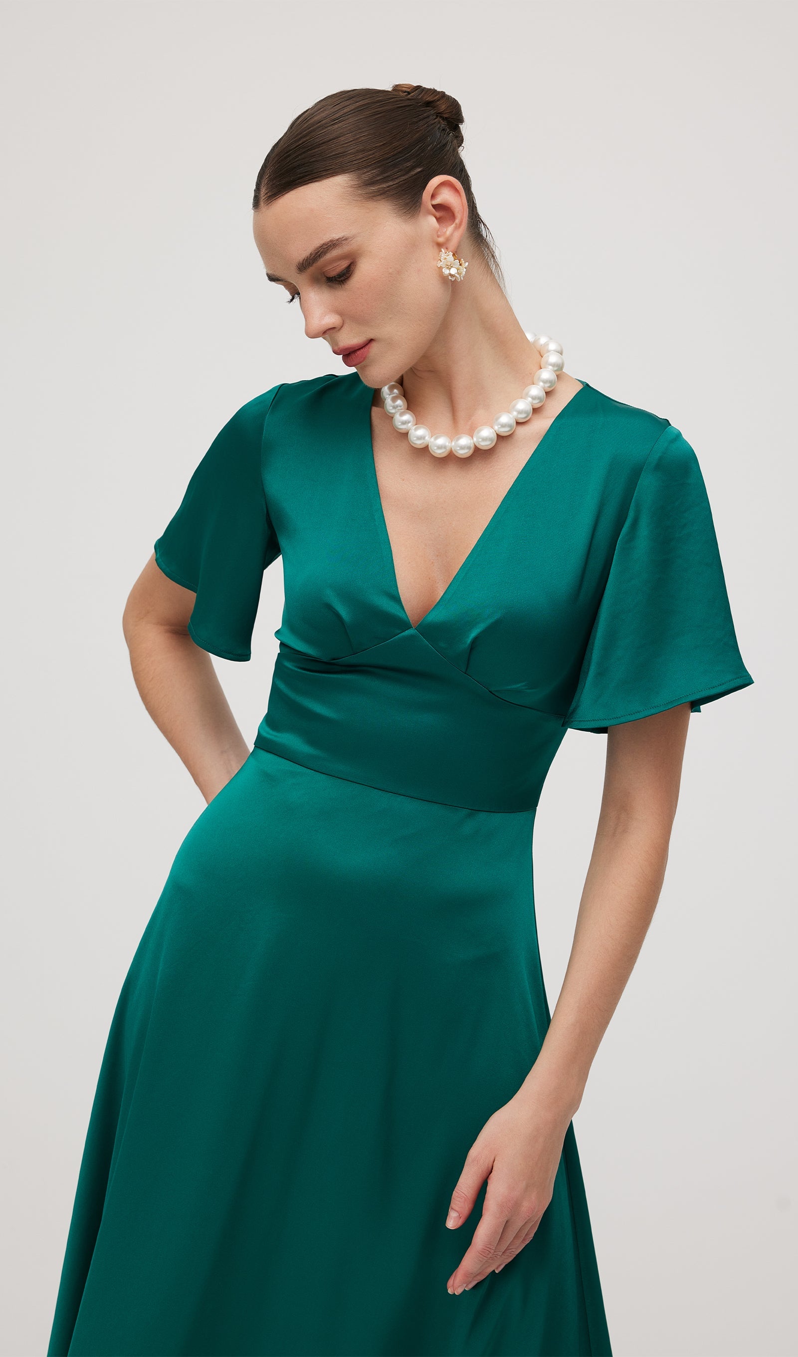 V Neck Evening Midi Dress