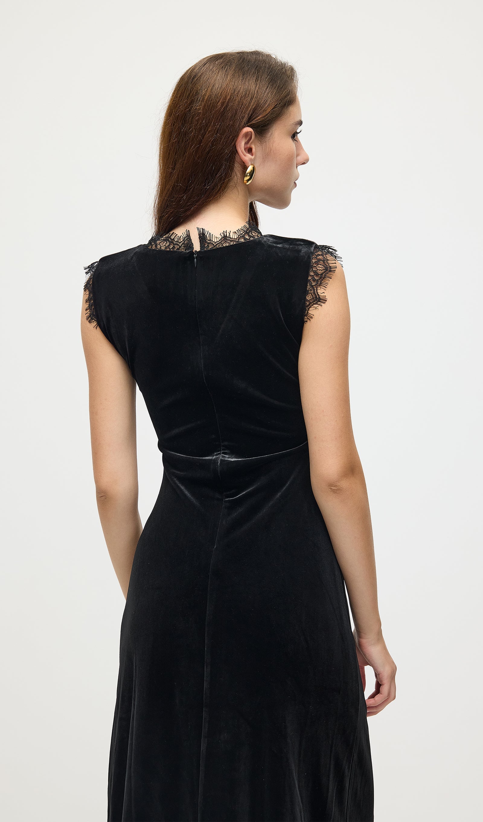 Lace Trimmed Velvet Midi Dress
