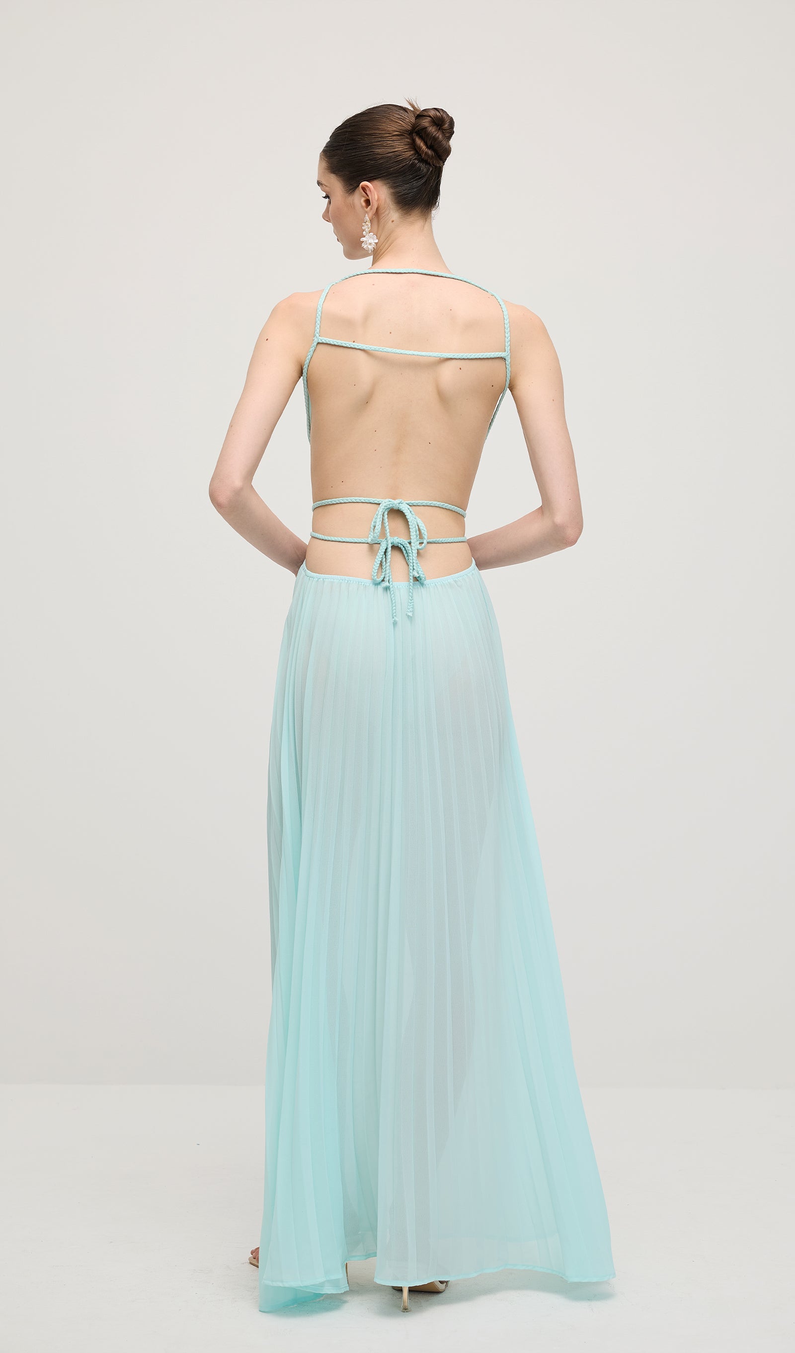 Solid Halter Open Back Maxi Dress