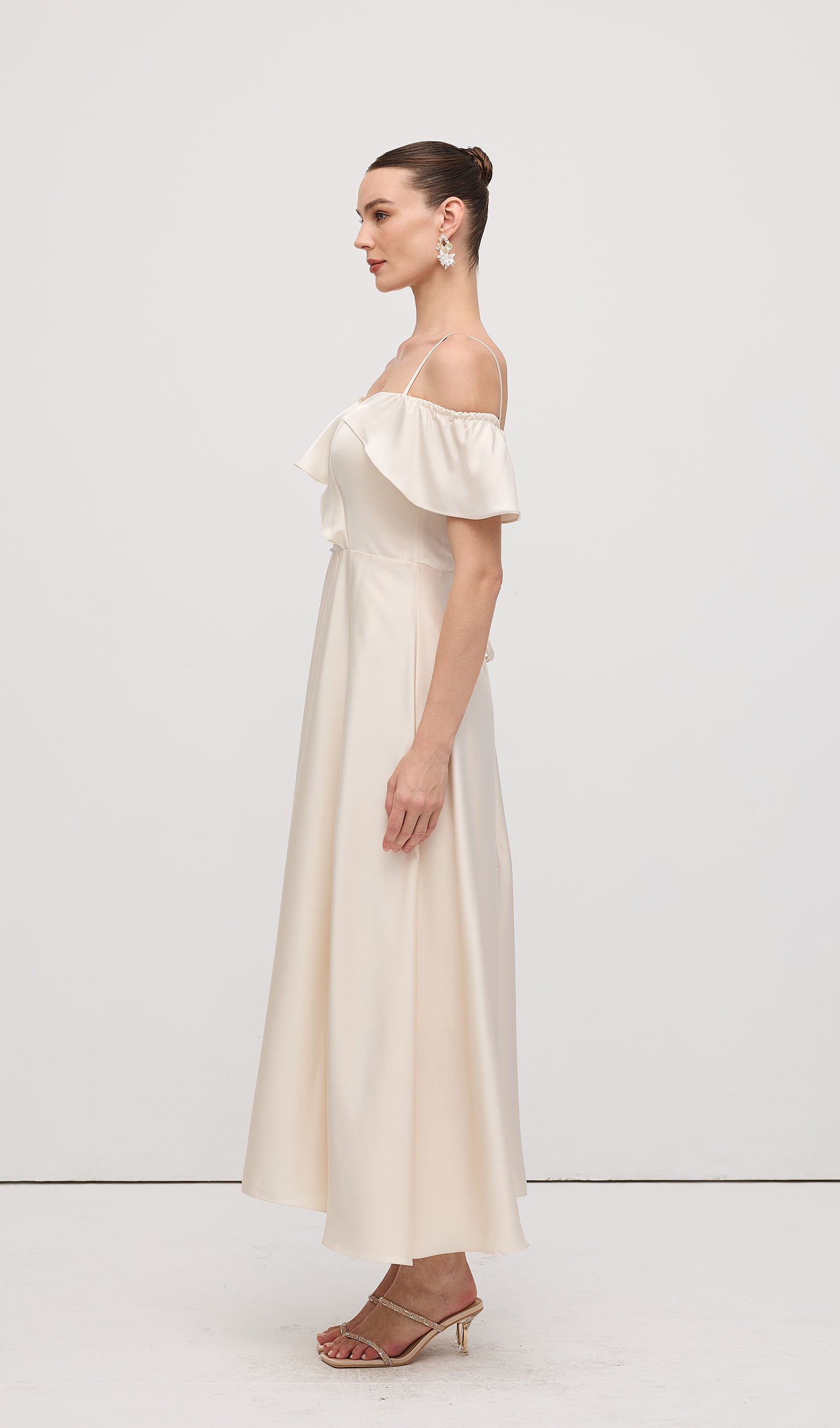 Ruffle Satin Midi Dress