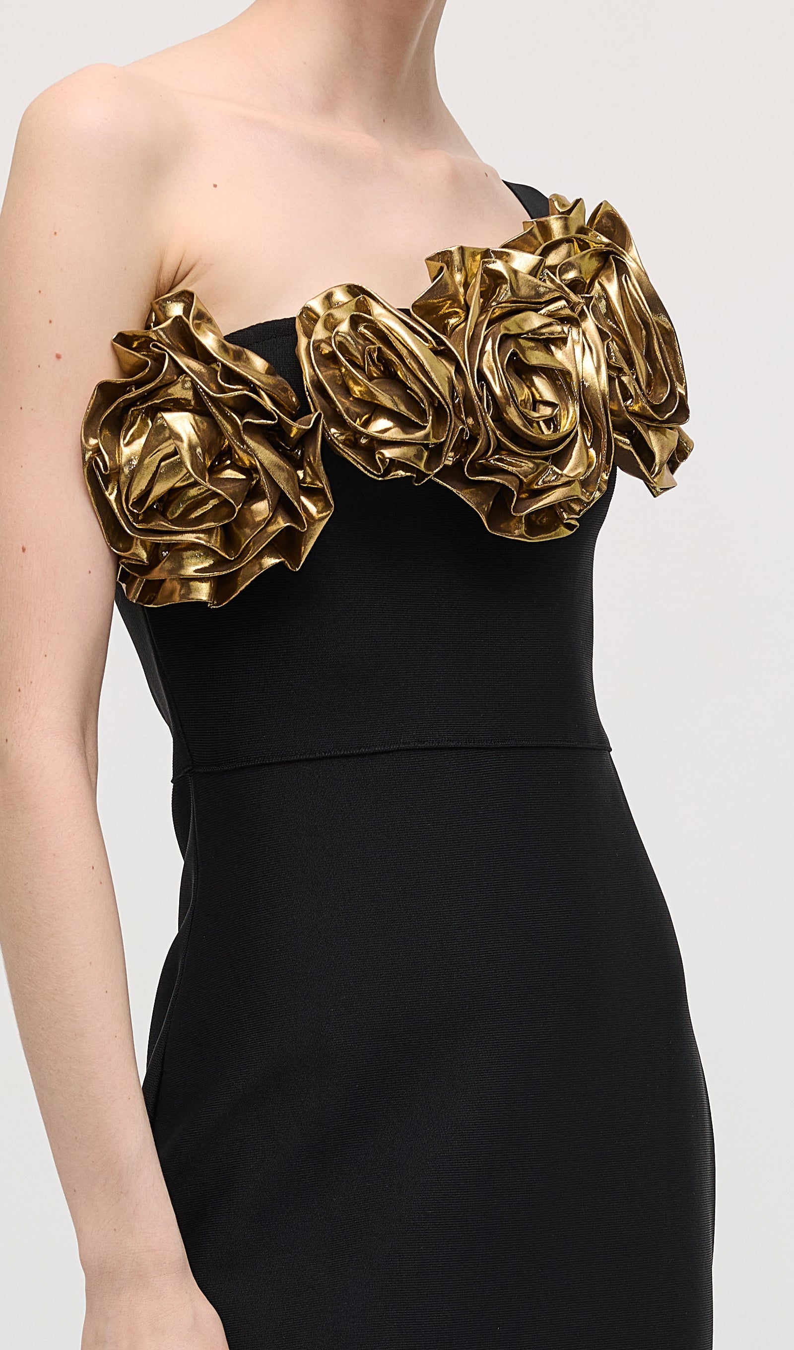 One Shoulder Rose Bodycon Maxi Dress