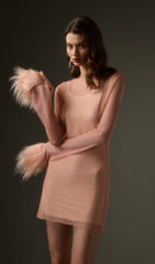 Sheer Rhinestone Mini Dress in Pink