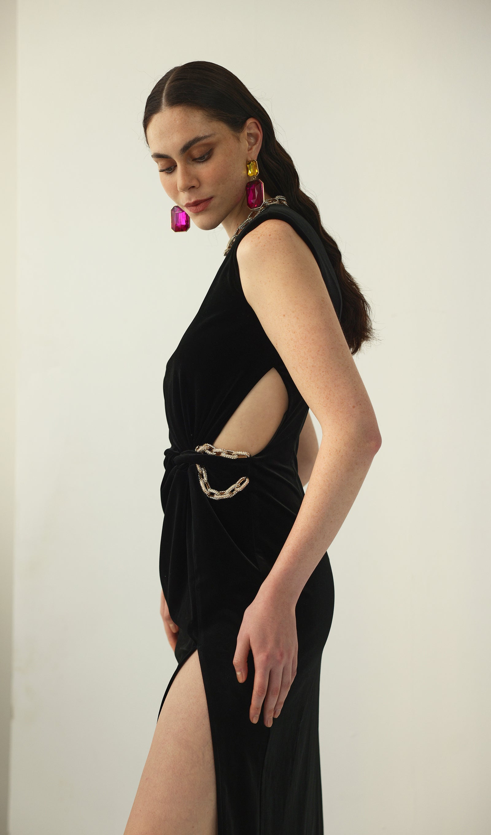 Embellished Velvet Split Maxi Dress