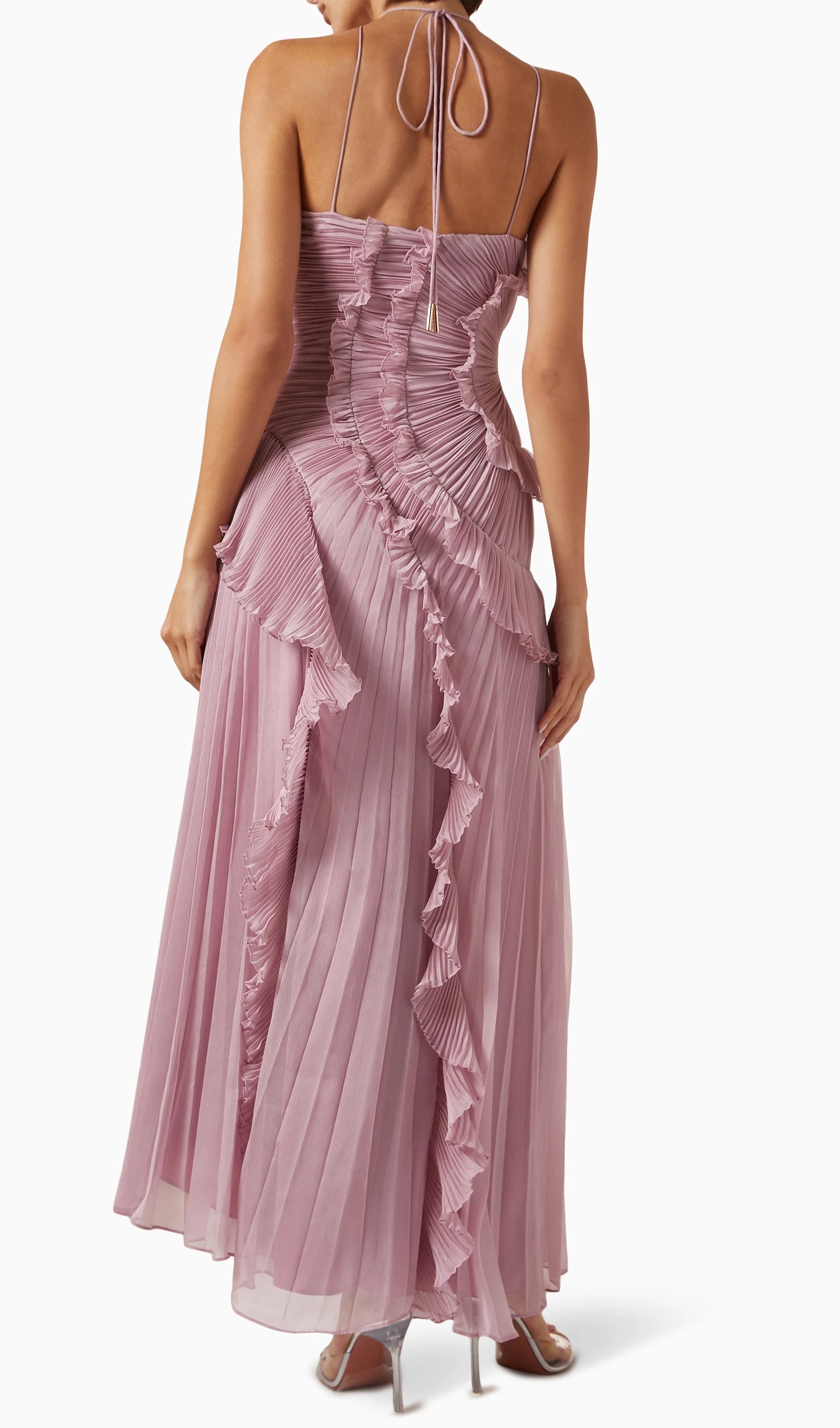 Asymmetry Ruffled Halter Maxi Dress