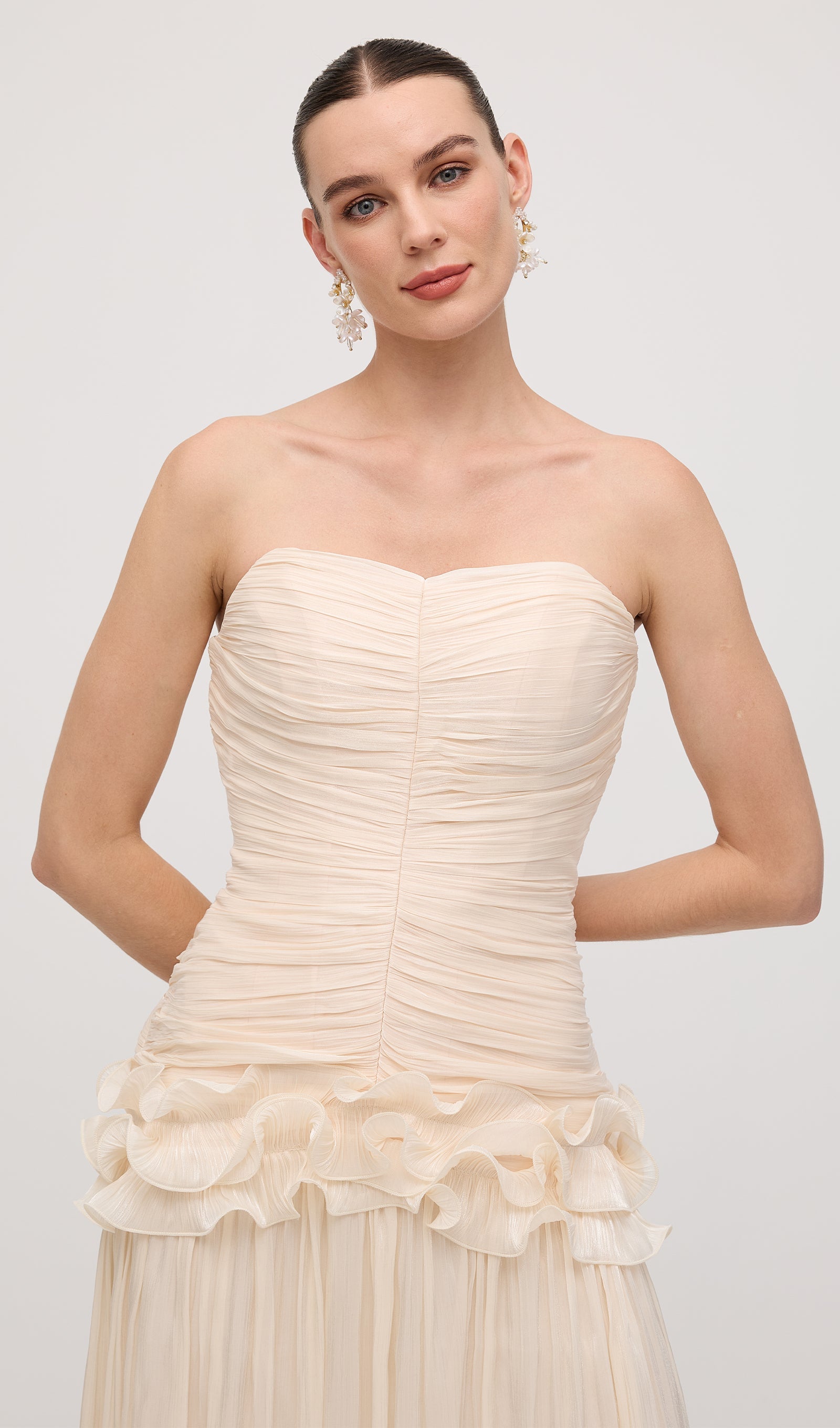 Slim Strapless Ruffle Maxi Dress