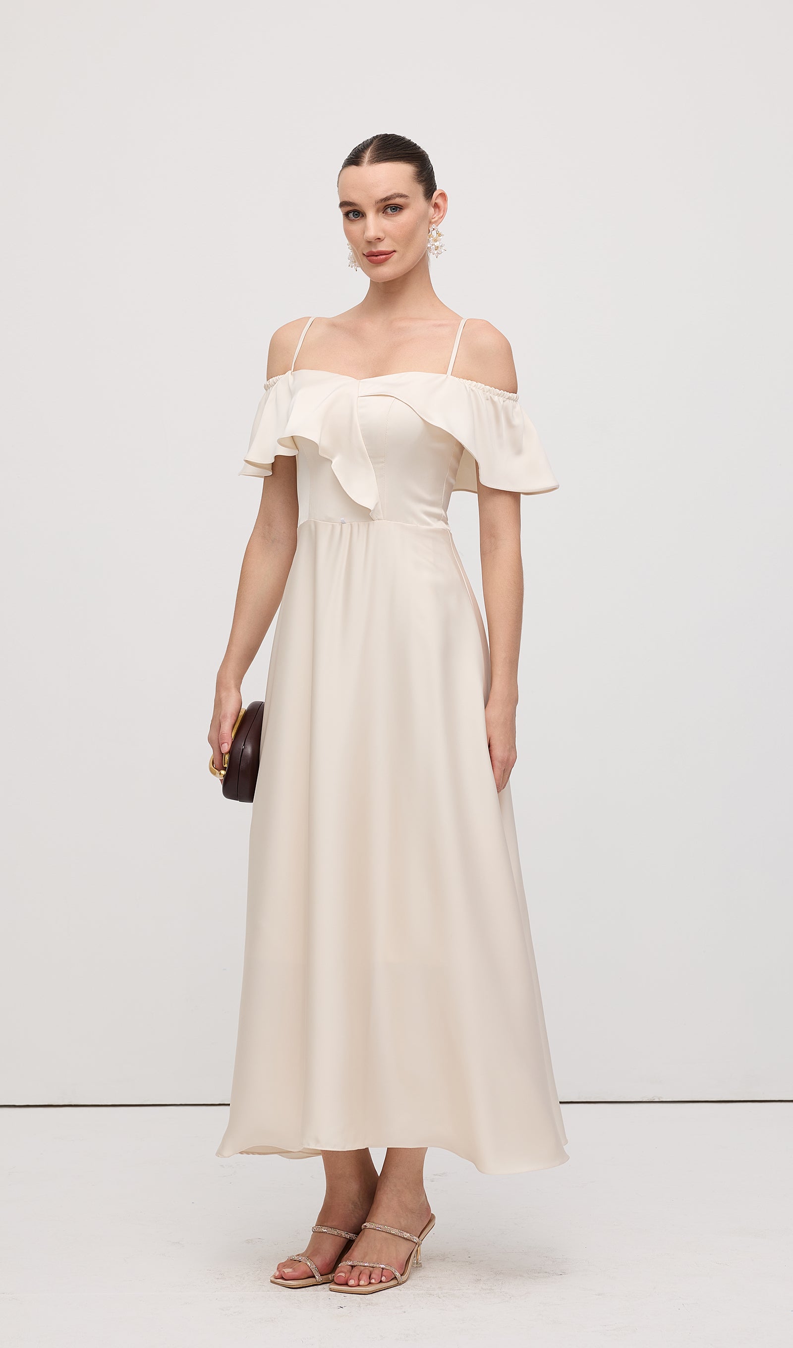 Ruffle Satin Midi Dress