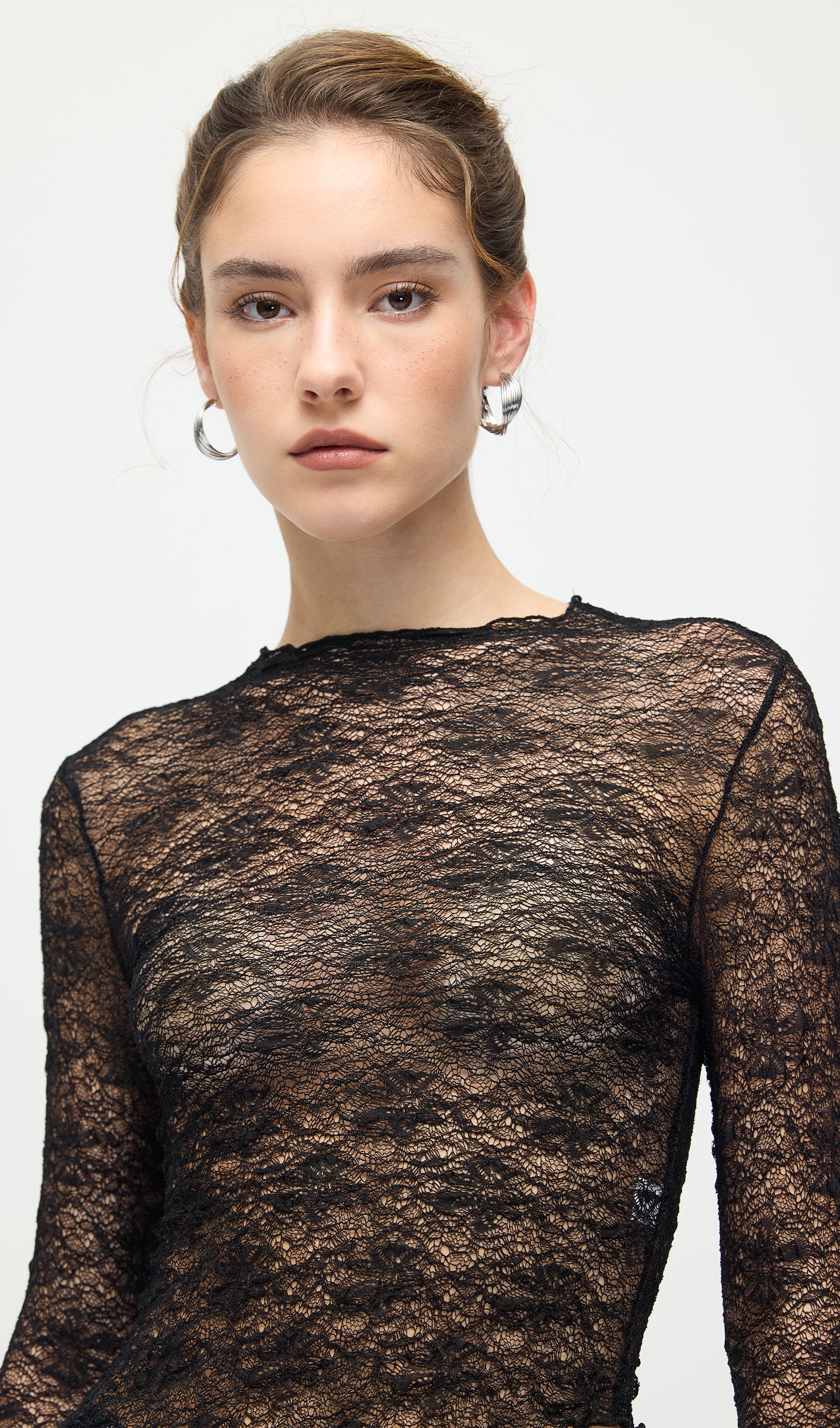 Sheer Lace Top & Maxi Skirt Sets In Black