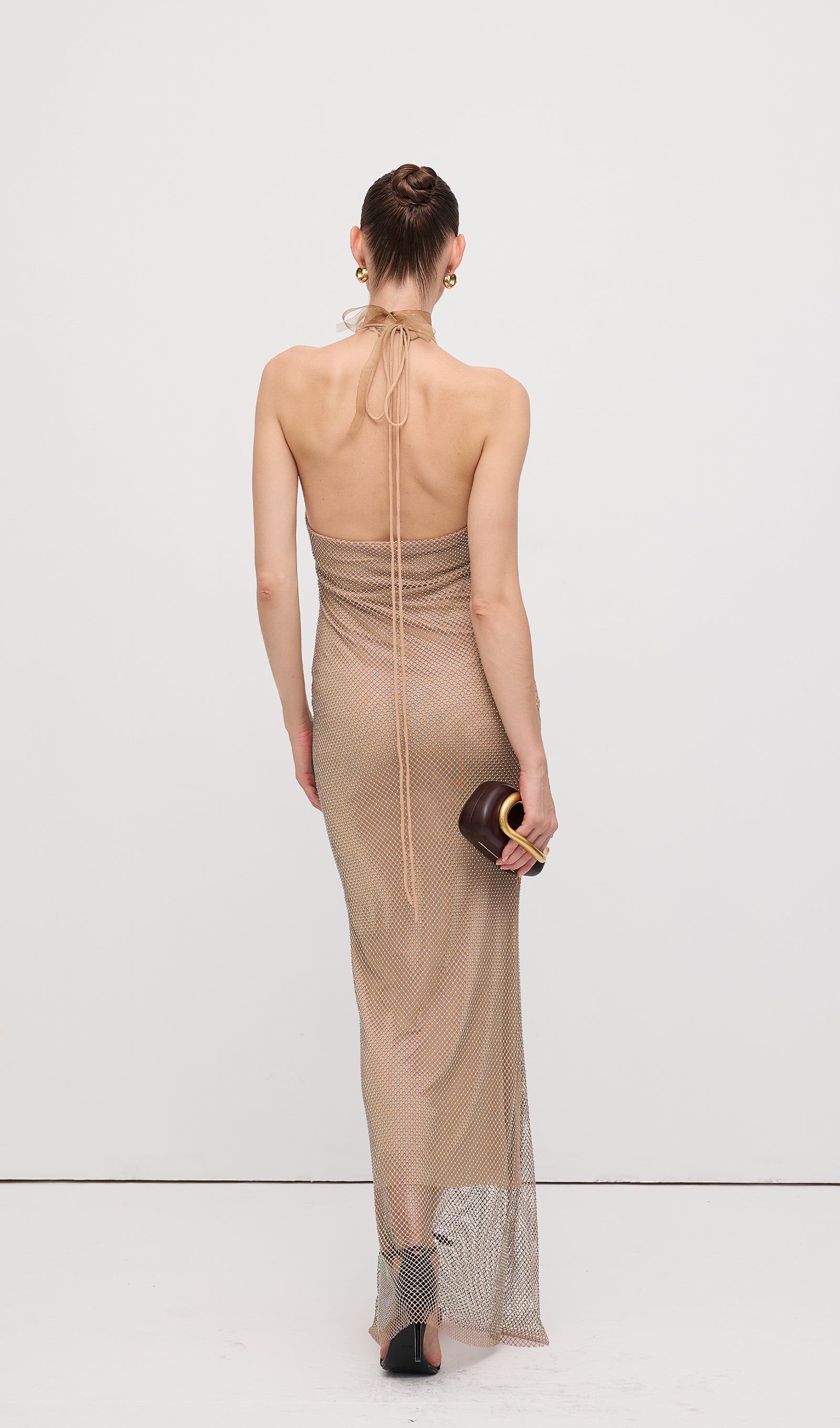 Solid Embellished Halterneck Maxi Dress