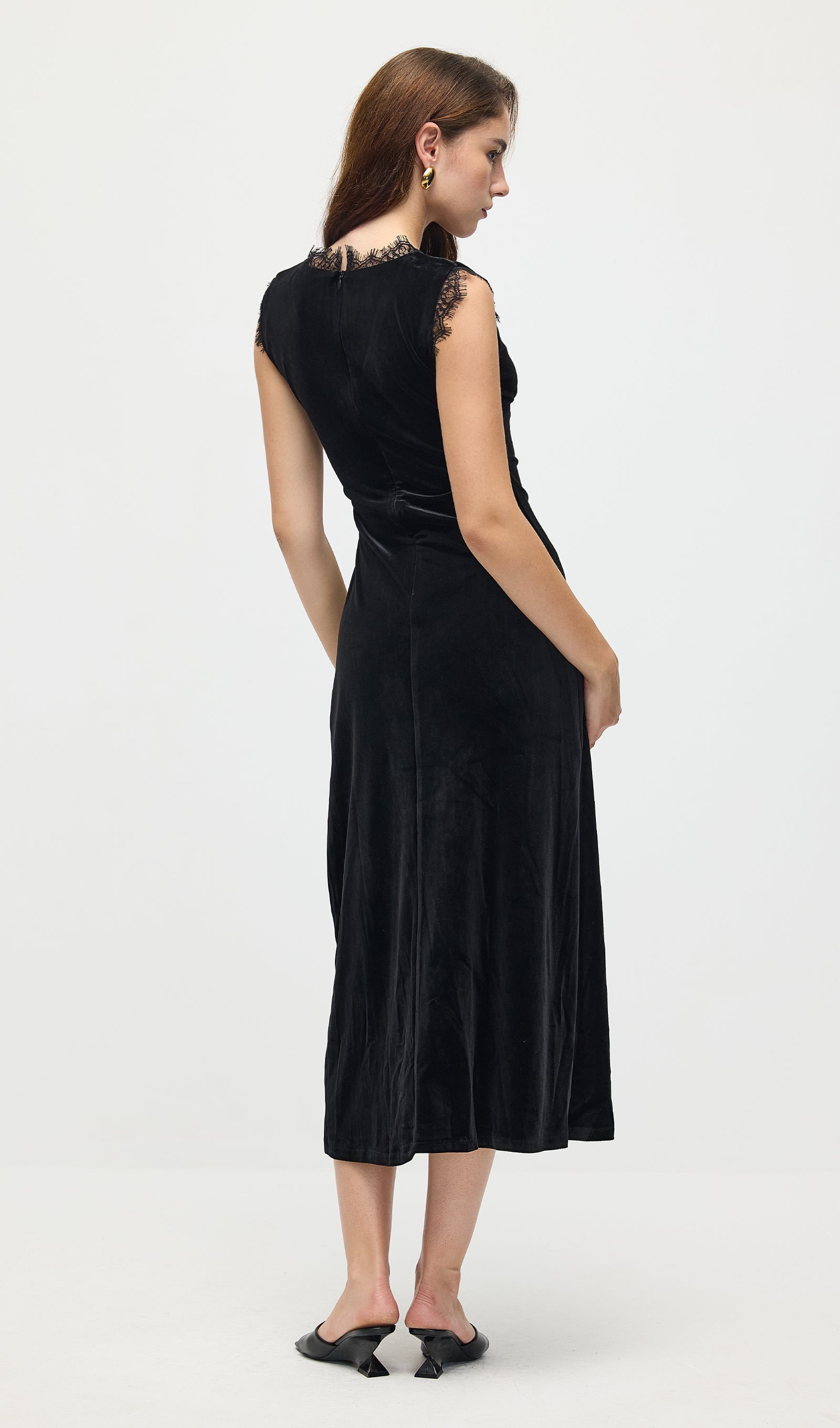 Lace Trimmed Velvet Midi Dress
