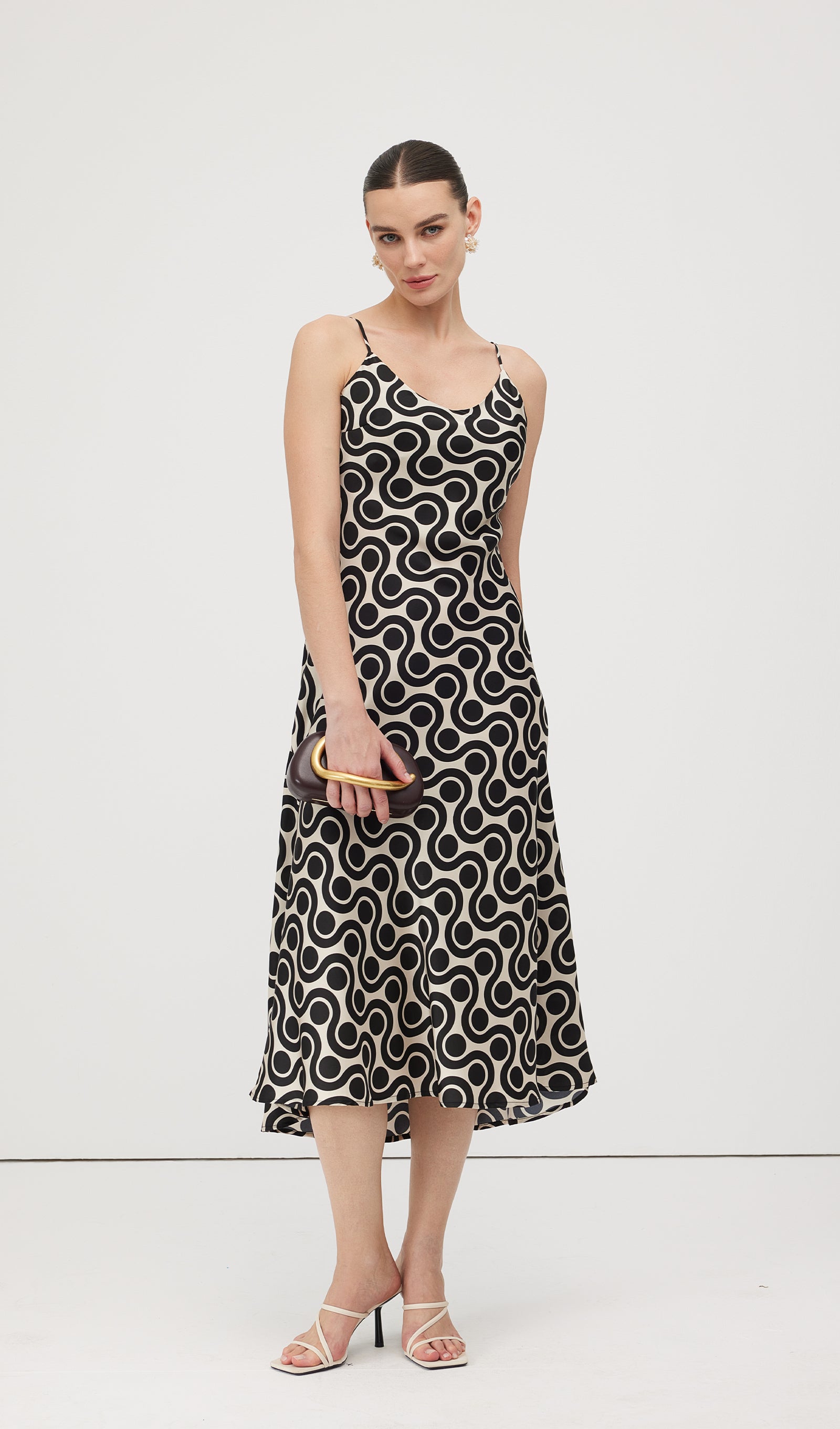 Black White Geometric Print Midi Dress