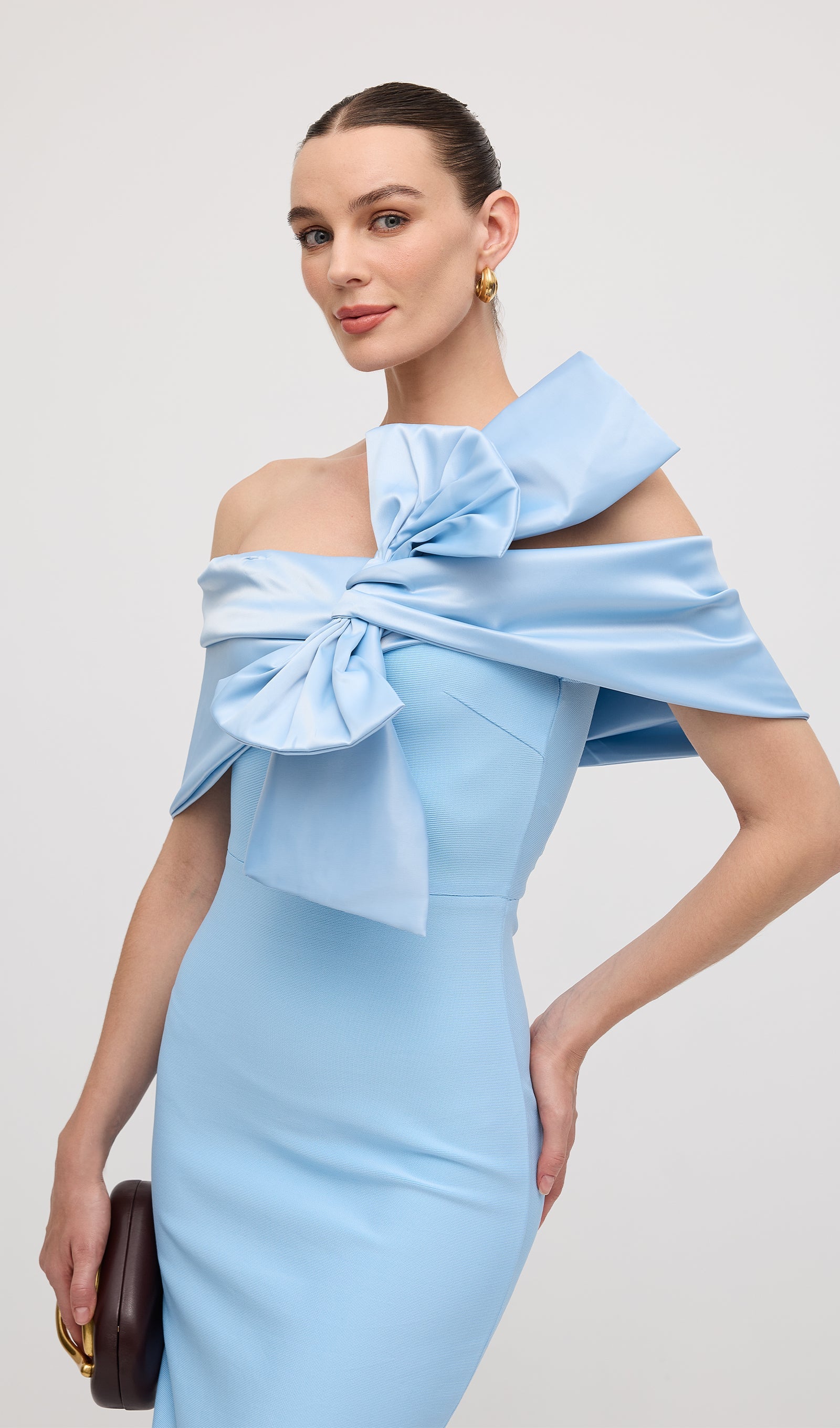 Shawl Strapless Collar Satin Maxi Dress