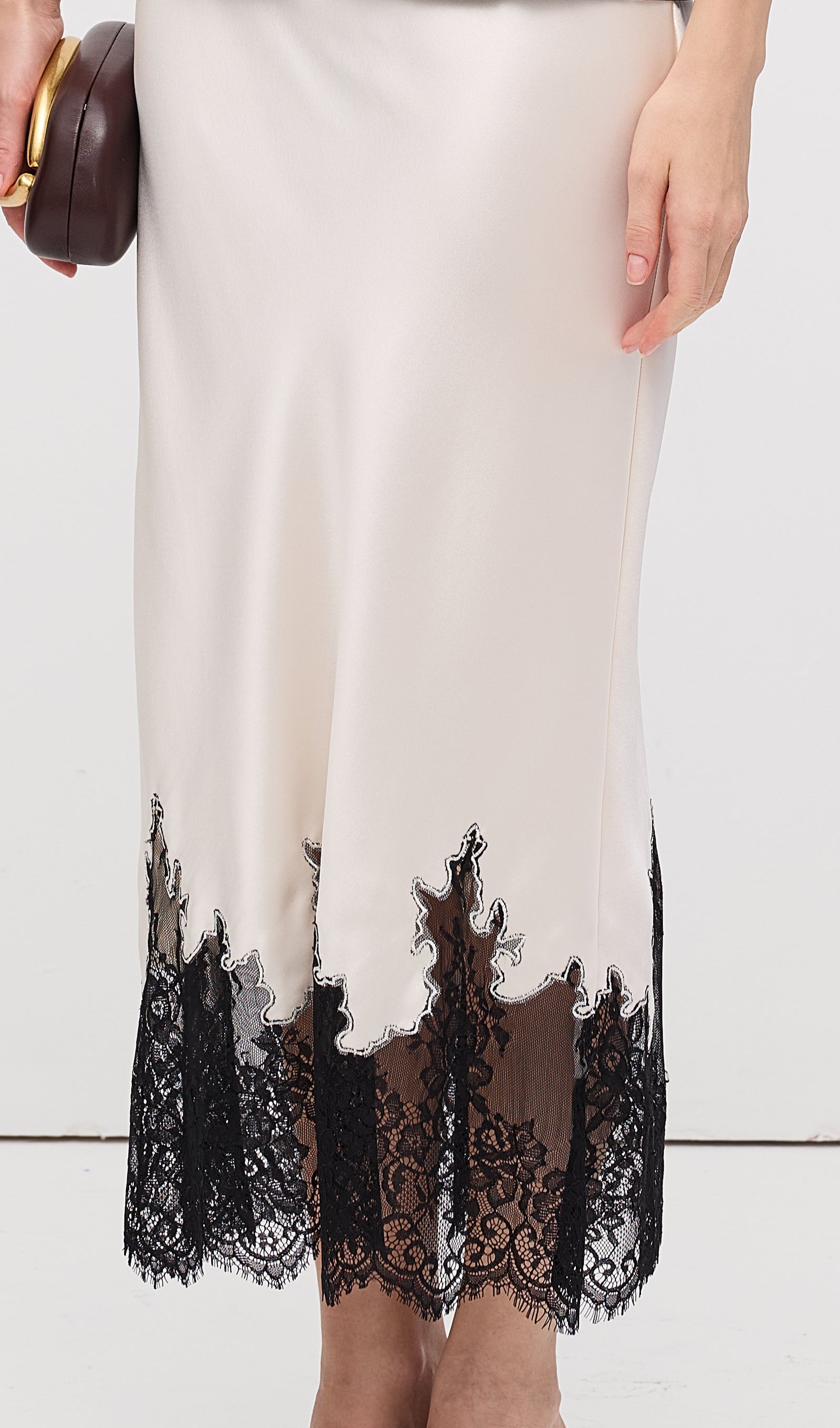 Lace Satin Midi Skirt