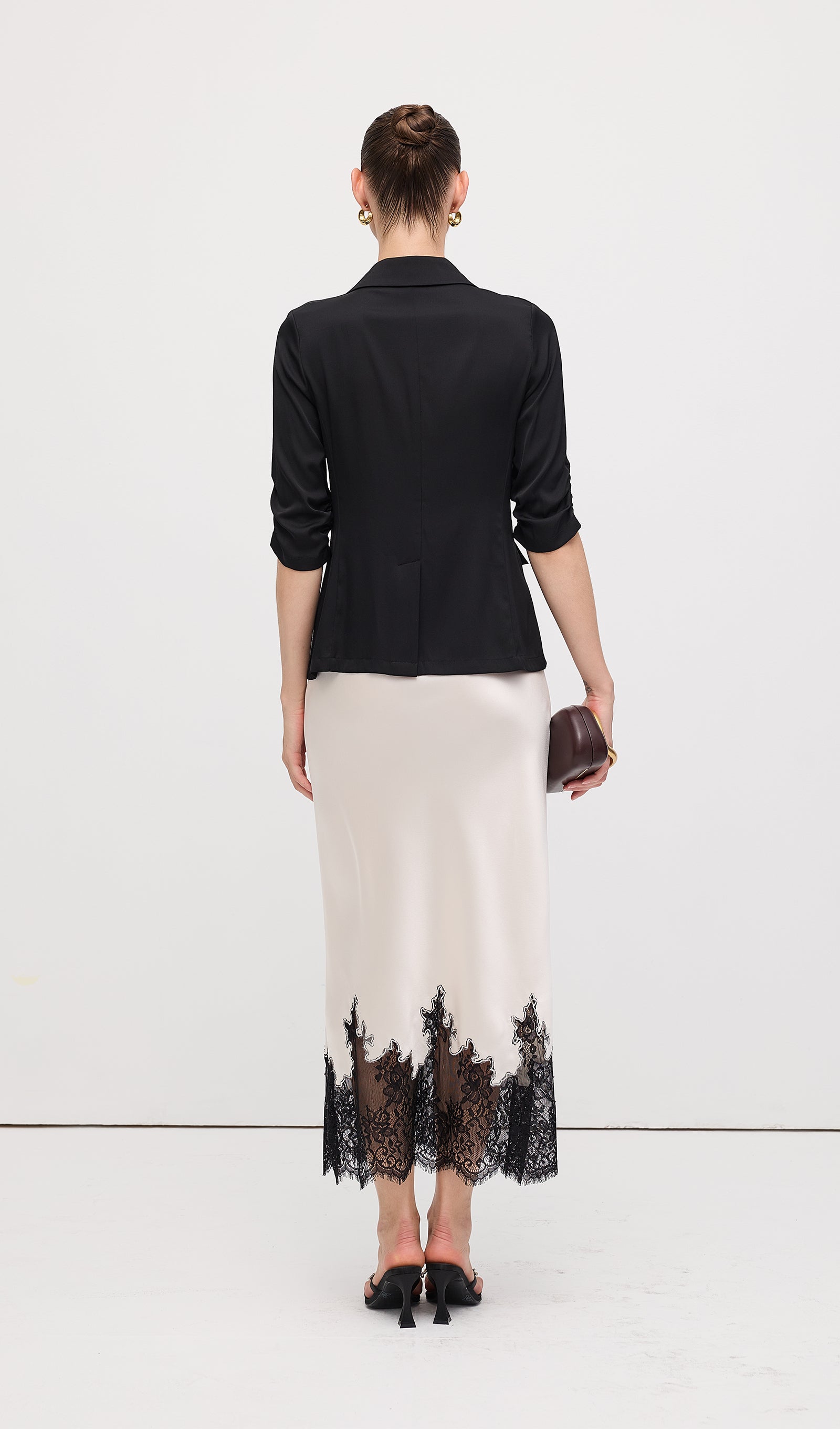 Lace Satin Midi Skirt