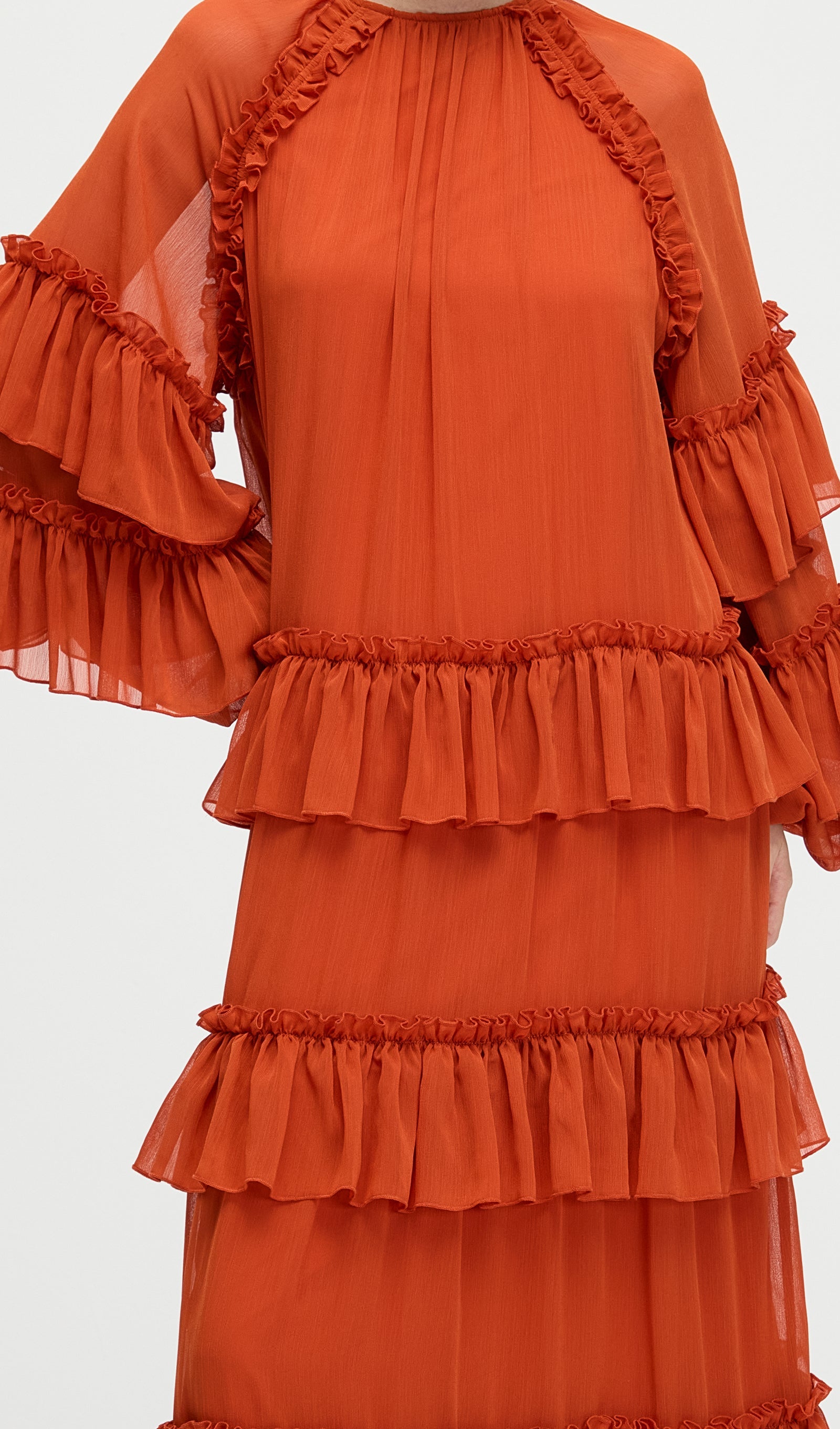 Ruffle Tiered Puff Sleeve Maxi Dress