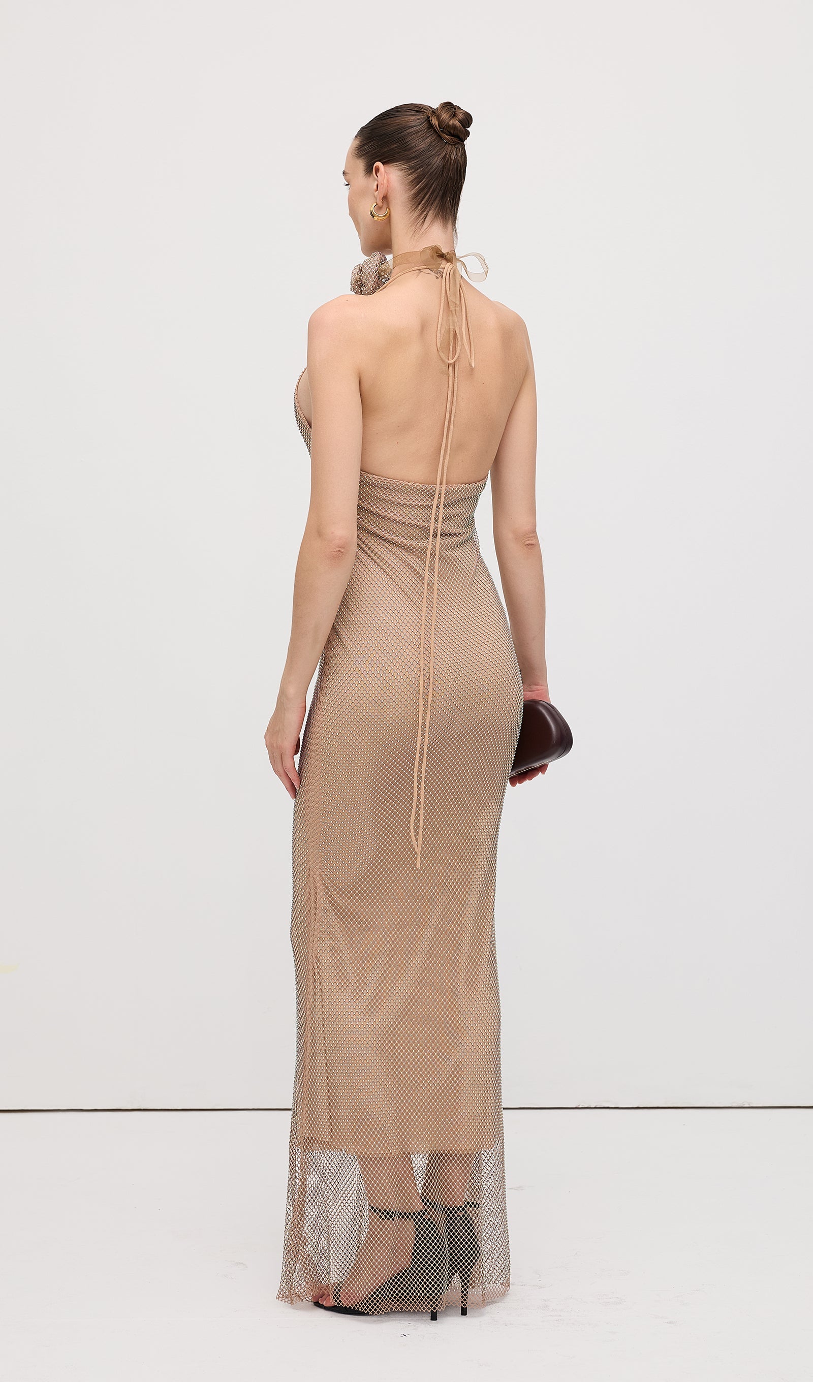 Solid Embellished Halterneck Maxi Dress