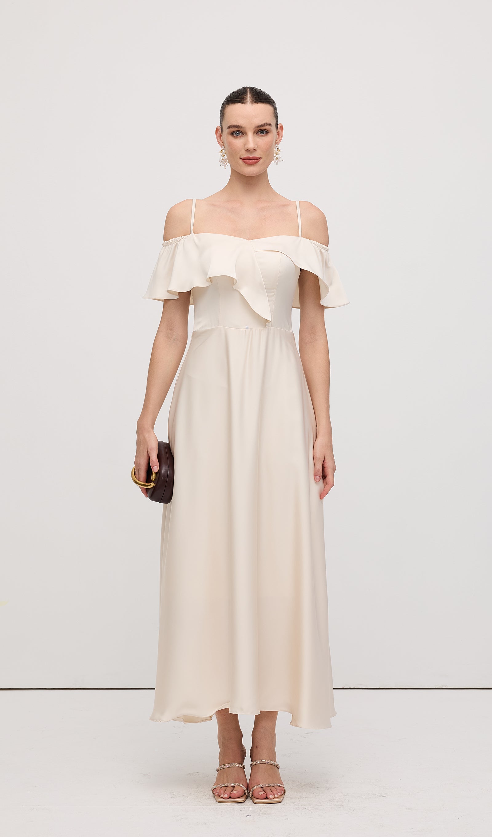 Ruffle Satin Midi Dress