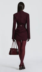 Suiting Pleated Mini Dress In Claret