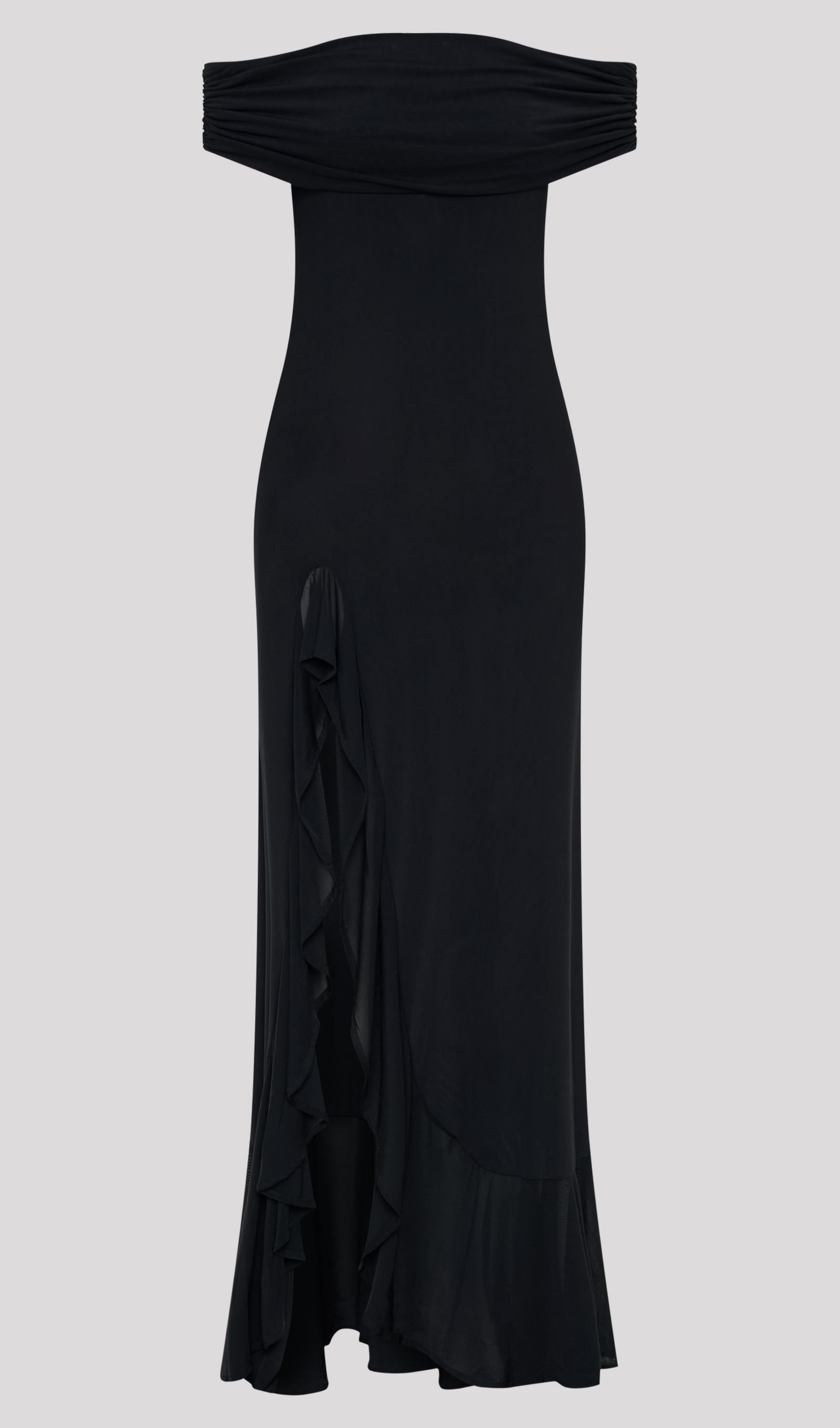 Off Shoulder Mesh Maxi Dress In Black