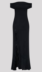 Off Shoulder Mesh Maxi Dress In Black