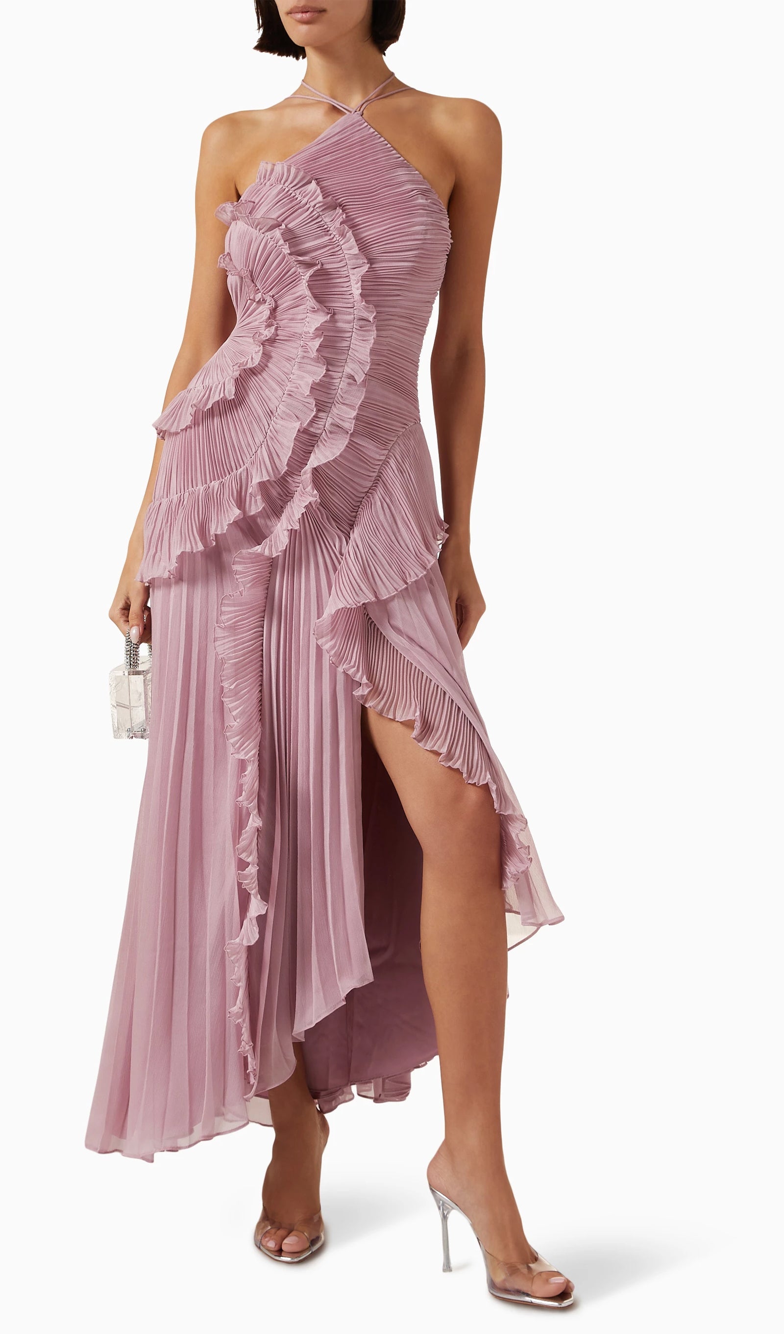 Asymmetry Ruffled Halter Maxi Dress