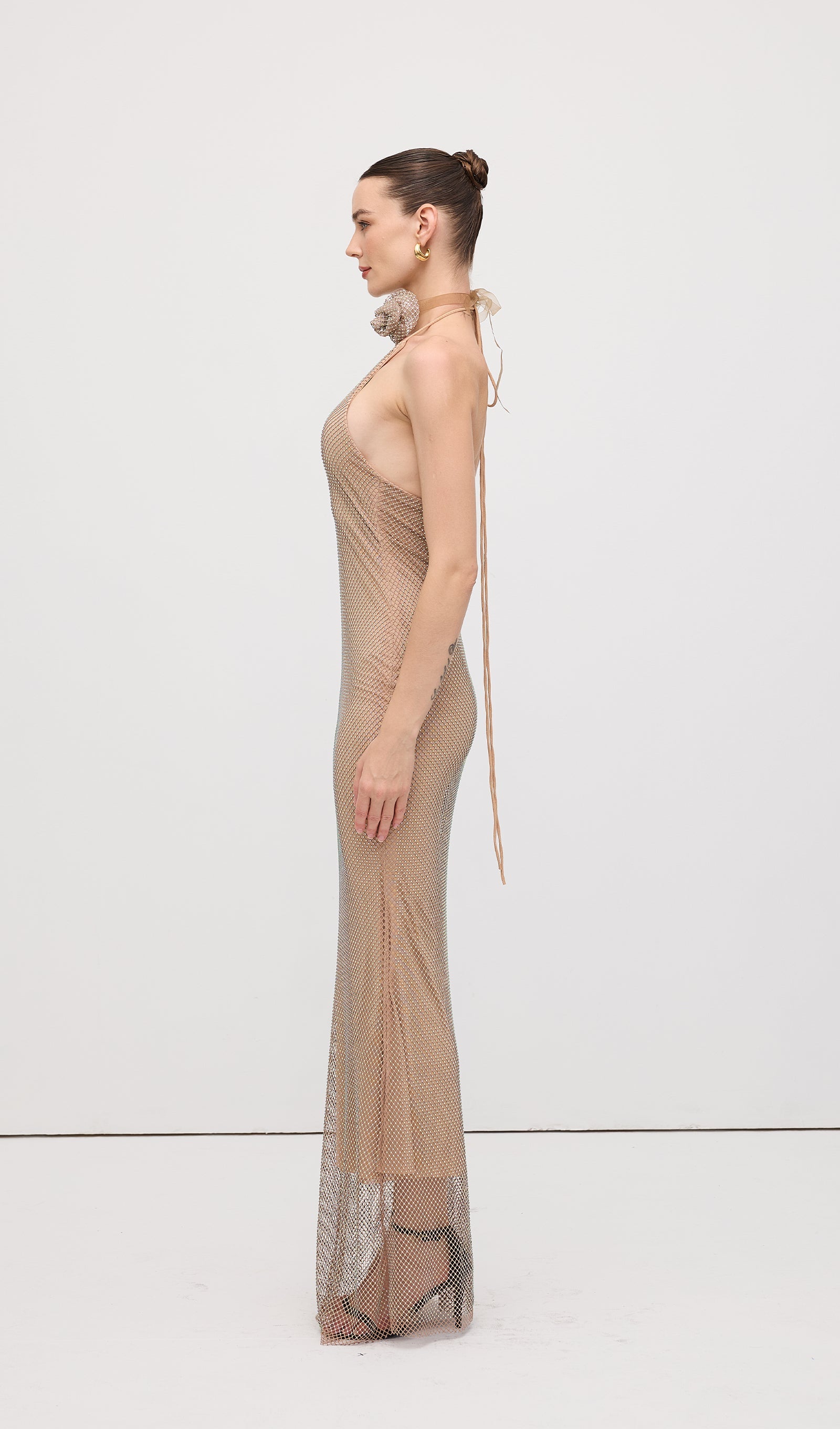 Solid Embellished Halterneck Maxi Dress