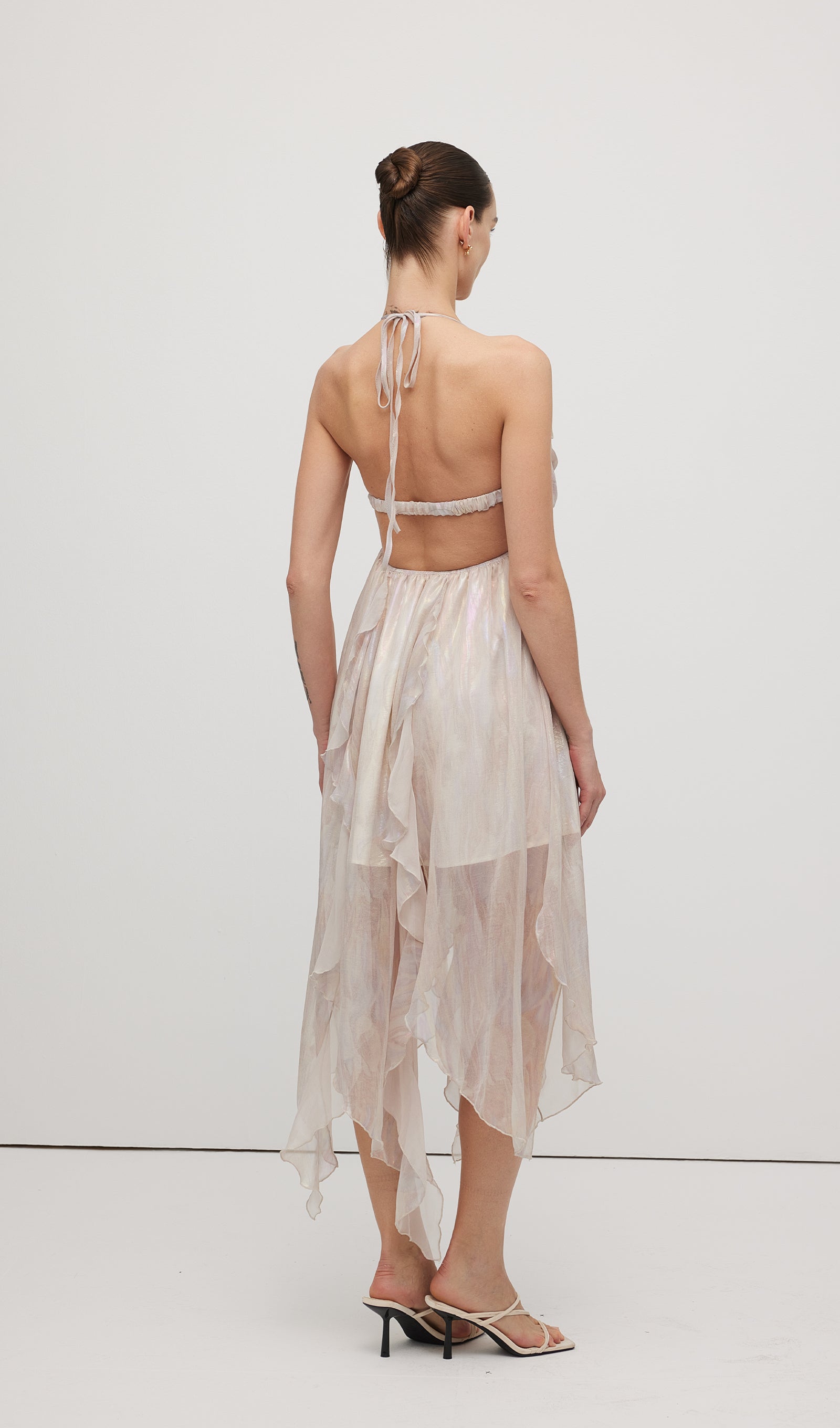 Halter Tulle Pleated Midi Dress