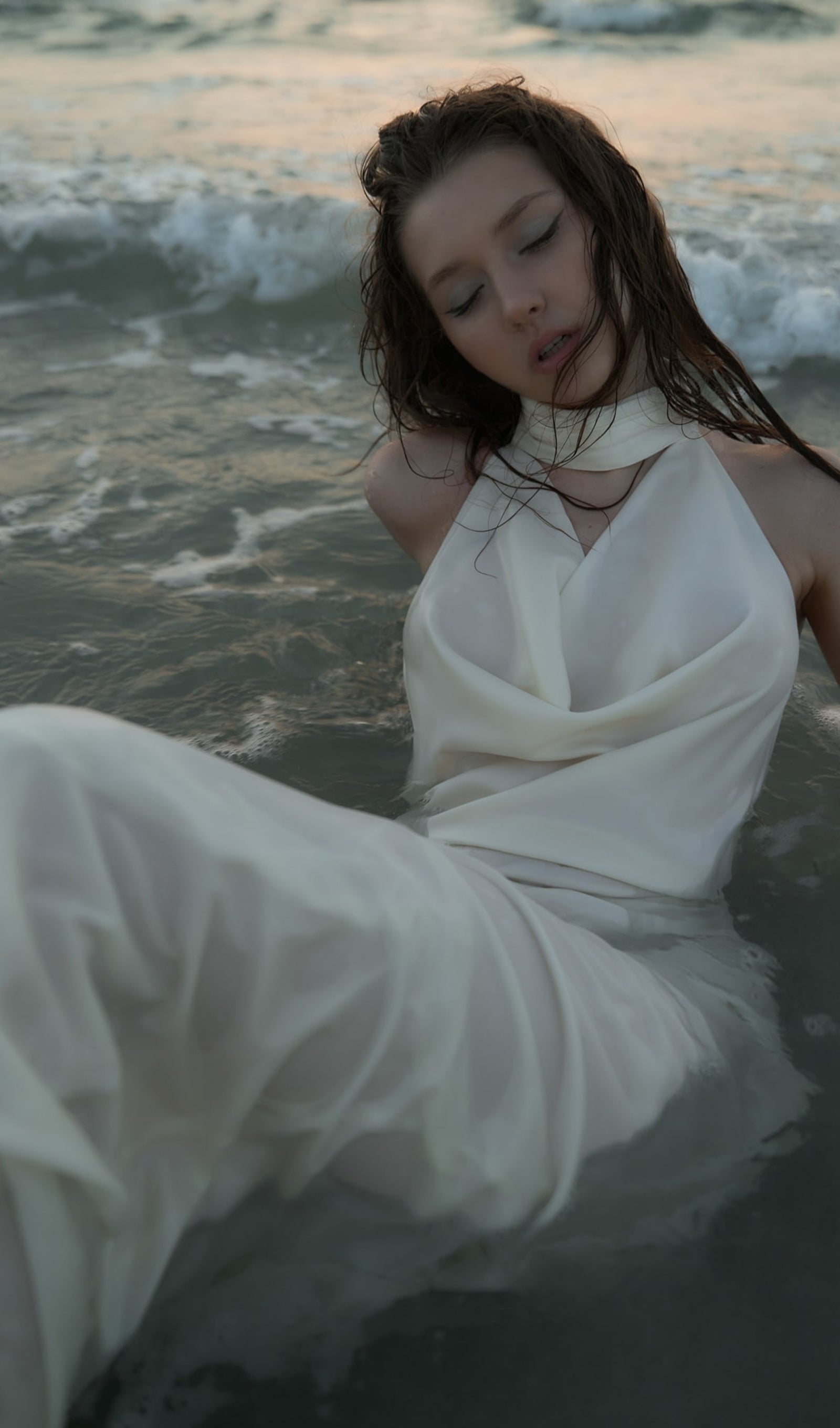 Satin Pearl Decor Maxi Dress In White