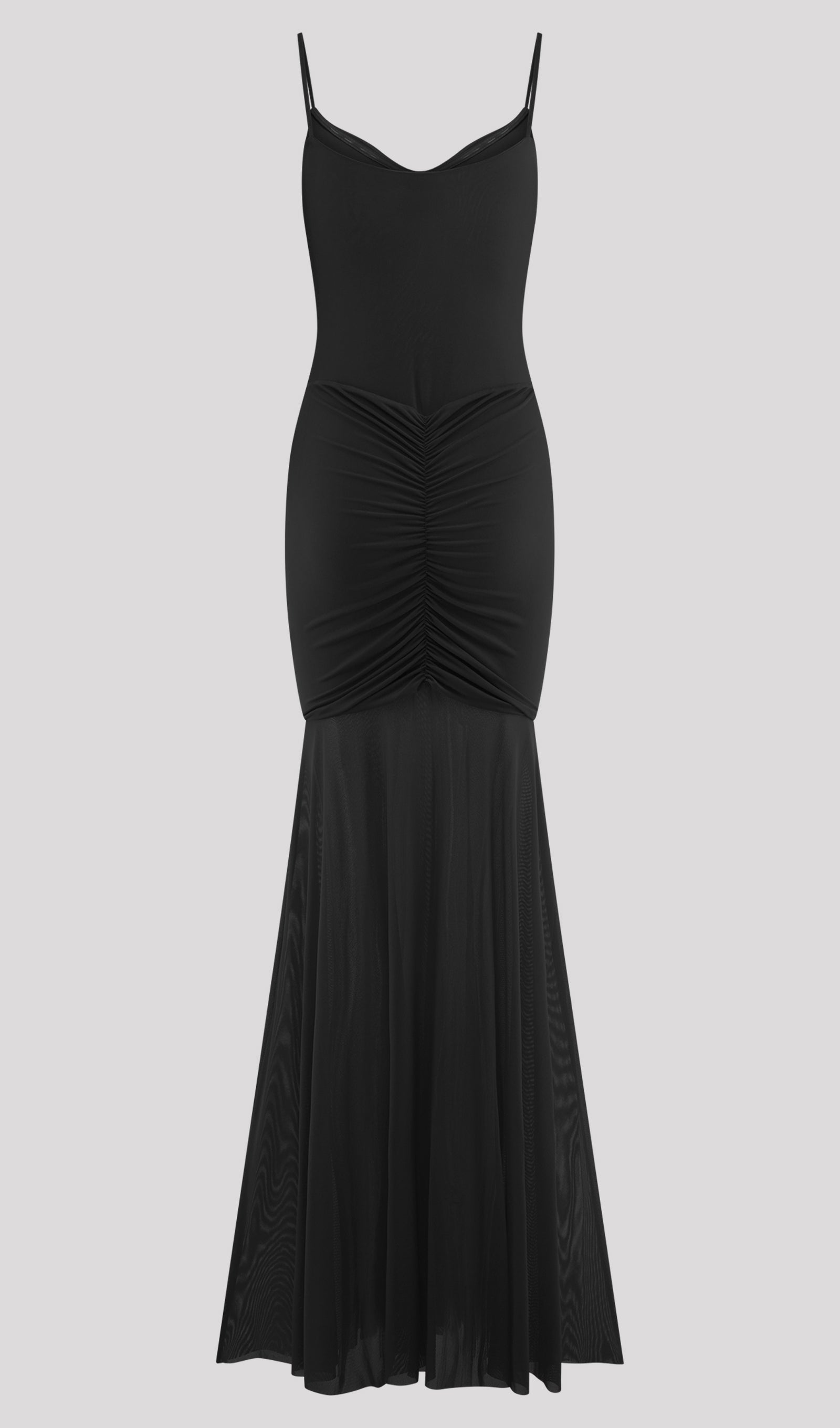 Slinky And Mesh Maxi Dress In Black