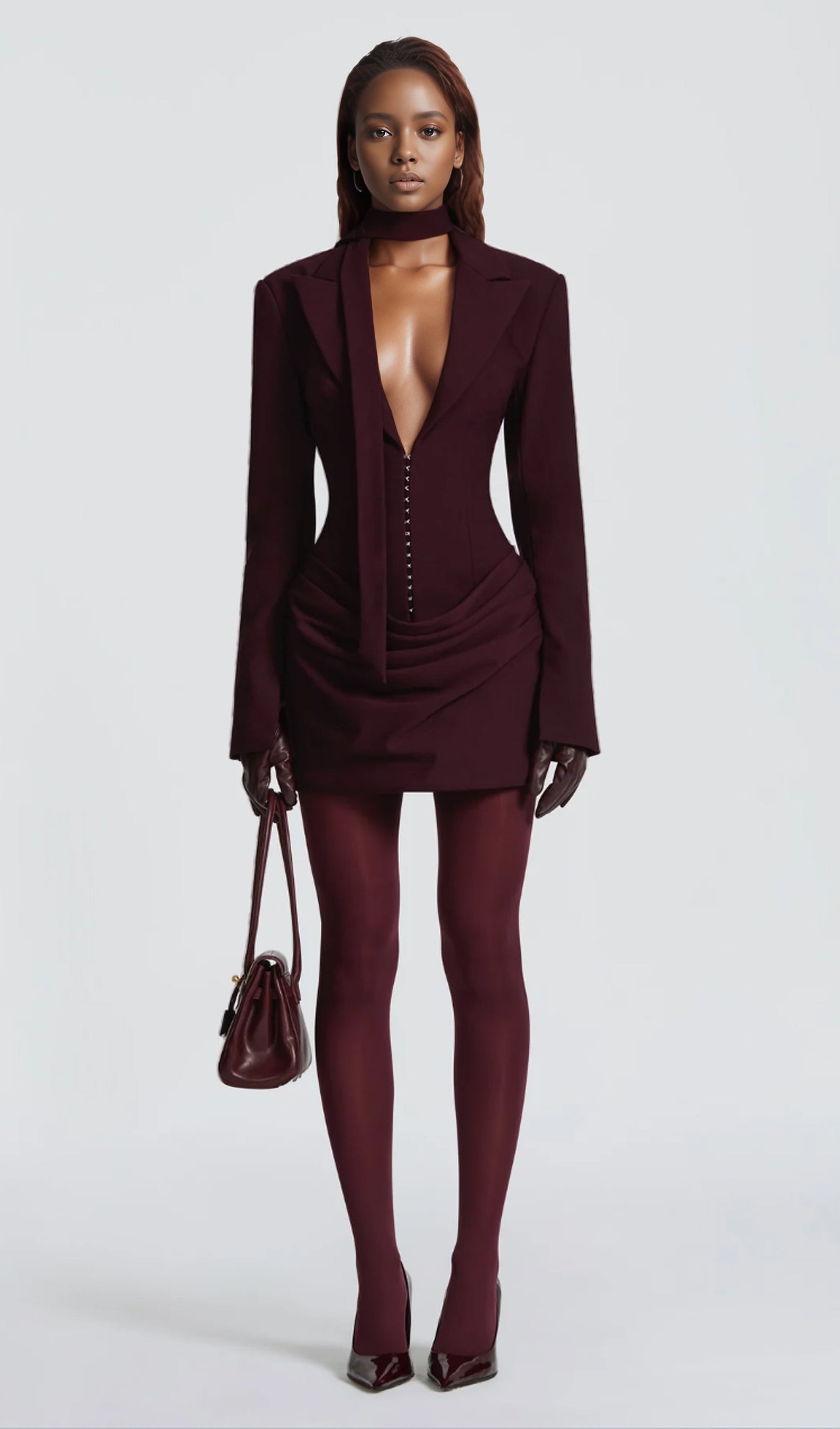 Suiting Pleated Mini Dress In Claret