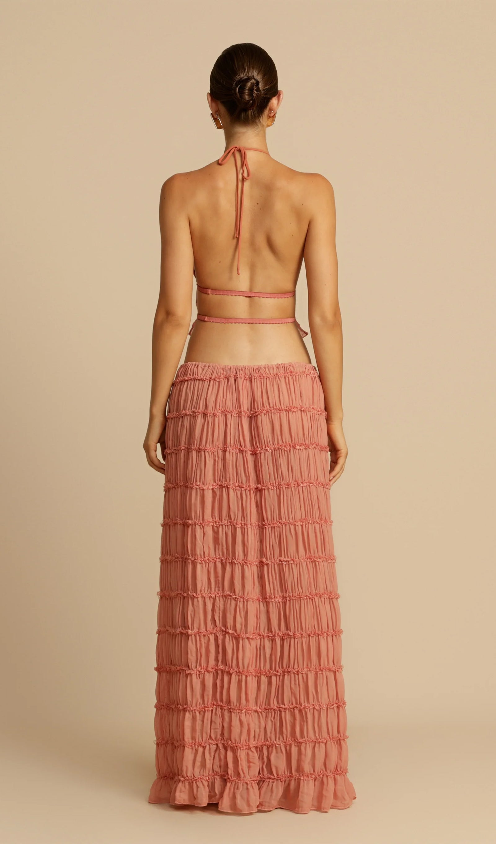 Halter Top & Ruched Detail Maxi Skirt Sets